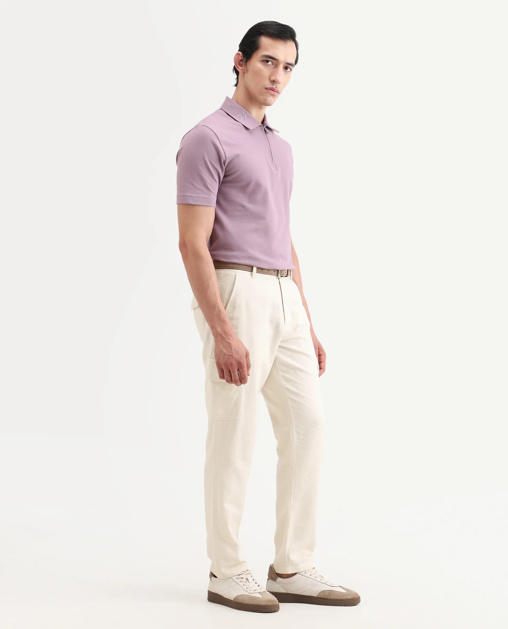 Rare Rabbit Men's Presso-Ss26 Light Beige Cotton Fabric Regular Fit Plain Cargo Trouser