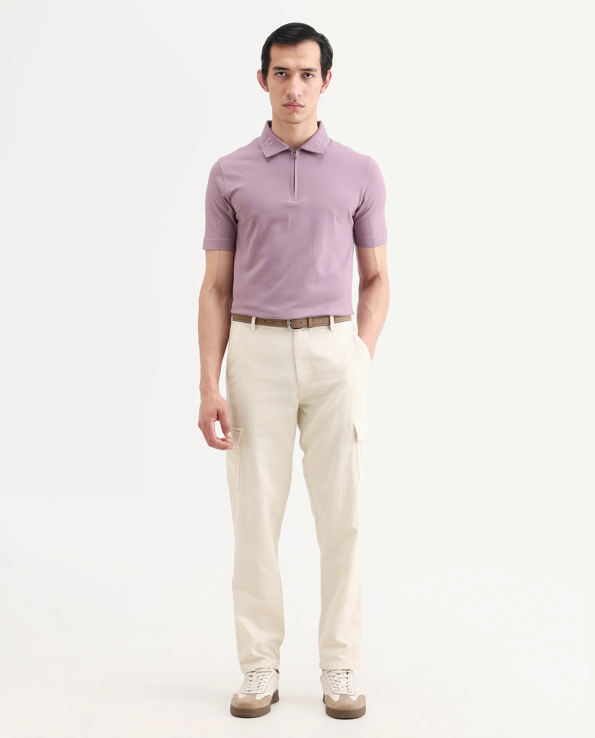 Rare Rabbit Men's Presso-Ss26 Light Beige Cotton Fabric Regular Fit Plain Cargo Trouser