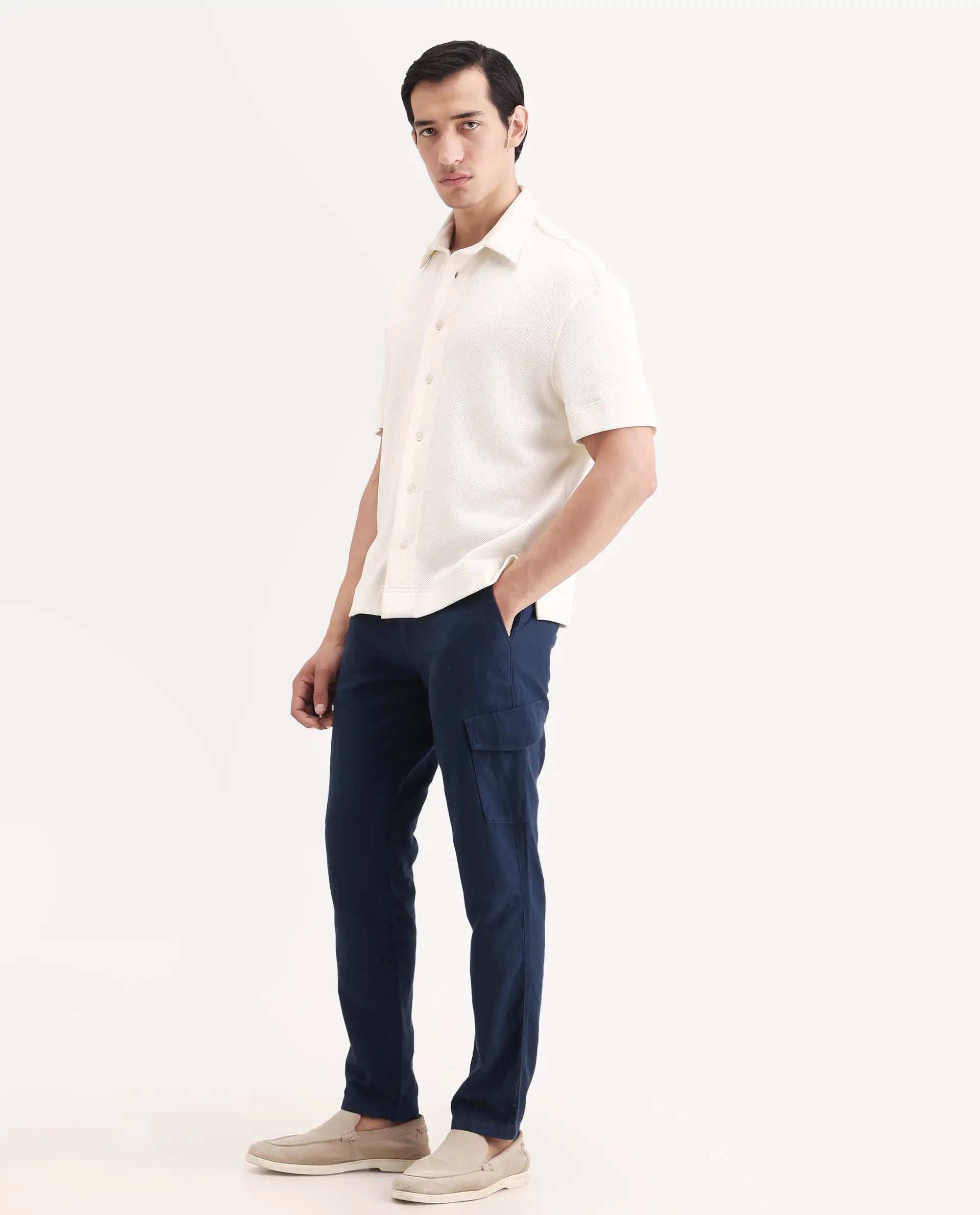 Rare Rabbit Men's Presso-Ss26 Dark Teal Cotton Fabric Regular Fit Plain Cargo Trouser