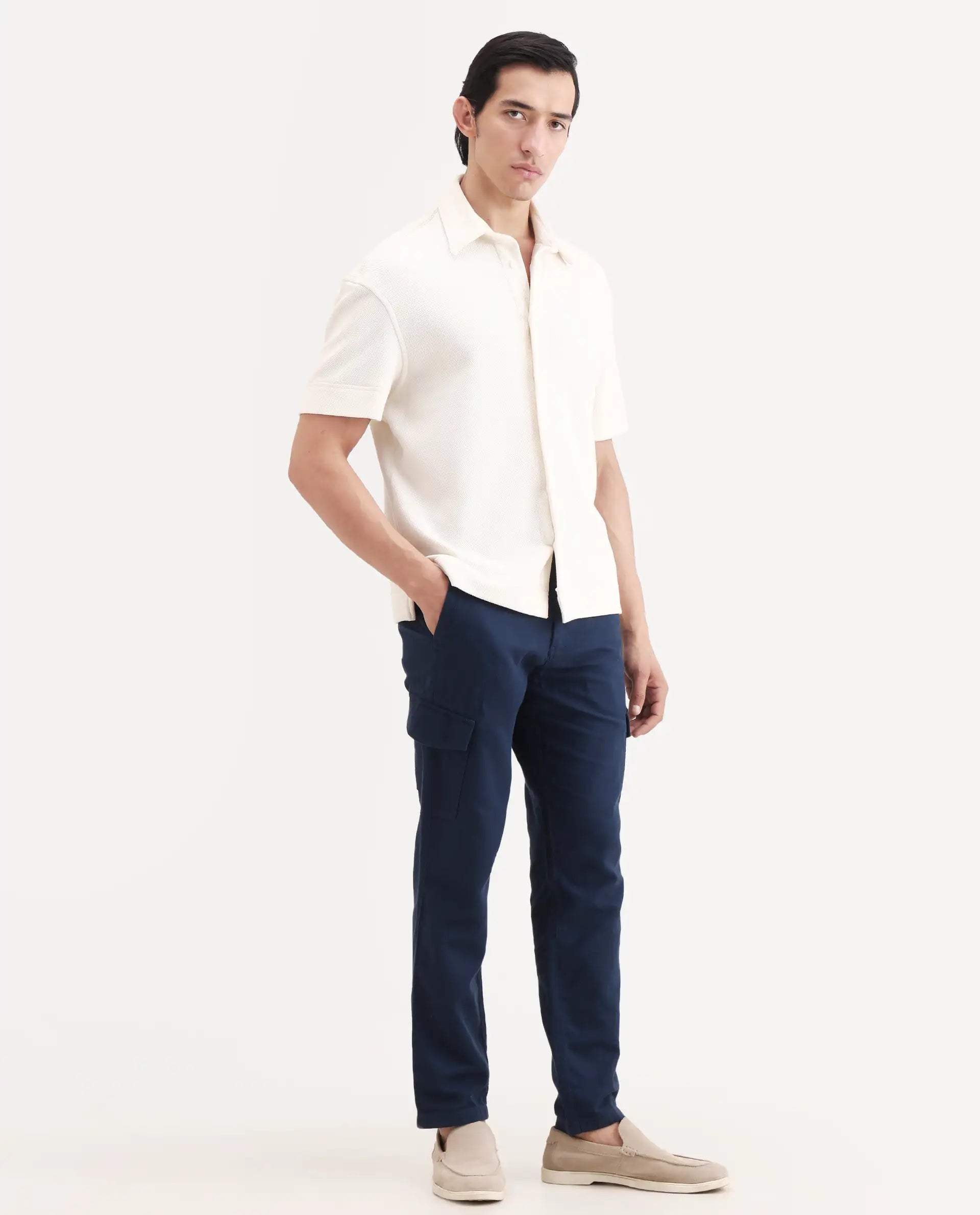 Rare Rabbit Men's Presso-Ss26 Dark Teal Cotton Fabric Regular Fit Plain Cargo Trouser
