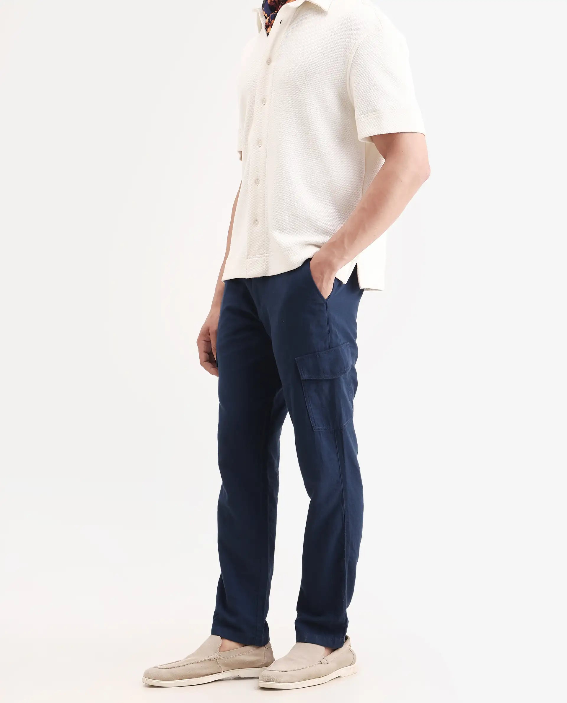 Rare Rabbit Men's Presso-Ss26 Dark Teal Cotton Fabric Regular Fit Plain Cargo Trouser