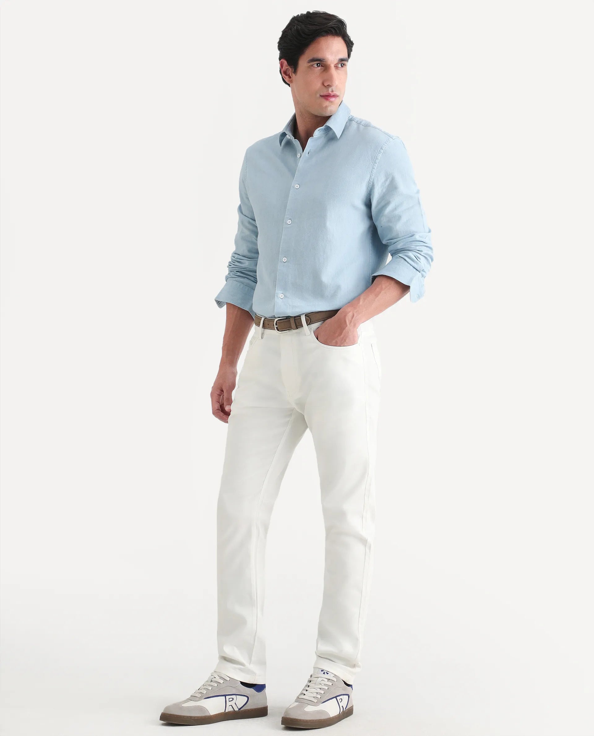 Rare Rabbit Men's Spoke-Ss26 White Cotton Blend Fabric Regular Fit Plain Trouser