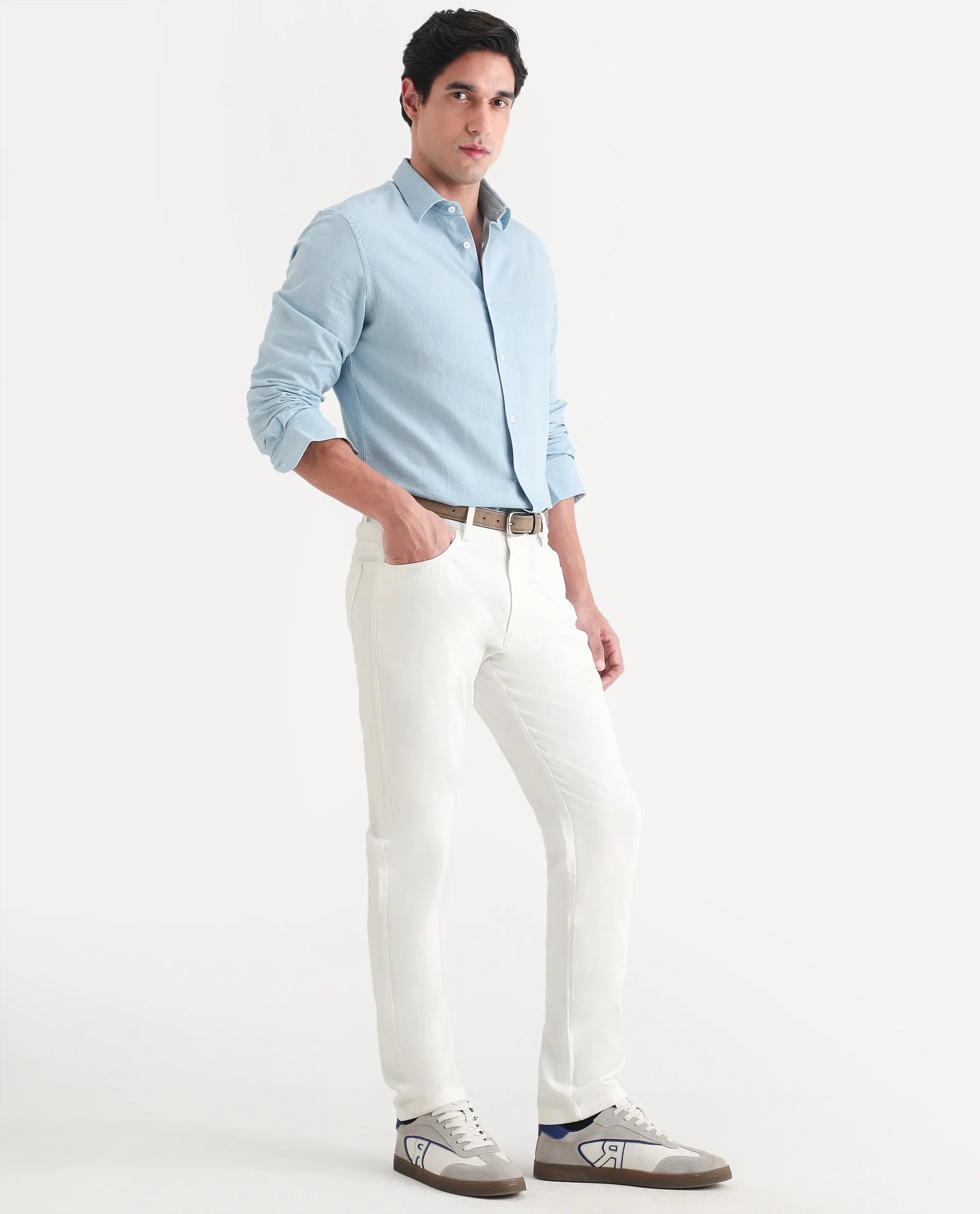Rare Rabbit Men's Spoke-Ss26 White Cotton Blend Fabric Regular Fit Plain Trouser