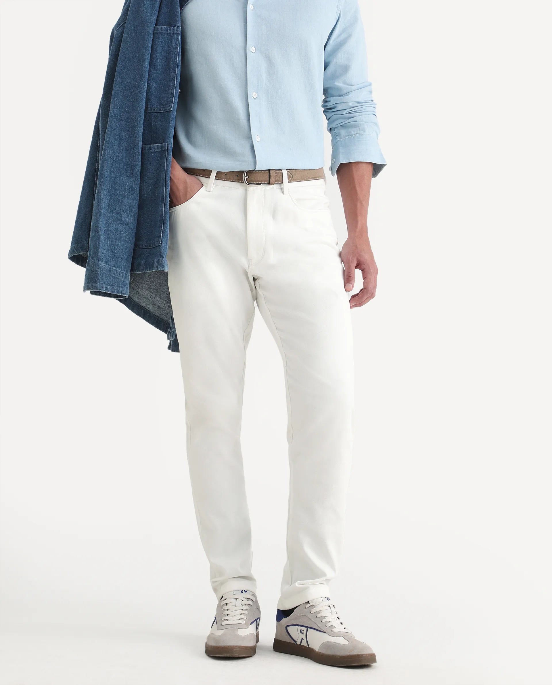 Rare Rabbit Men's Spoke-Ss26 White Cotton Blend Fabric Regular Fit Plain Trouser