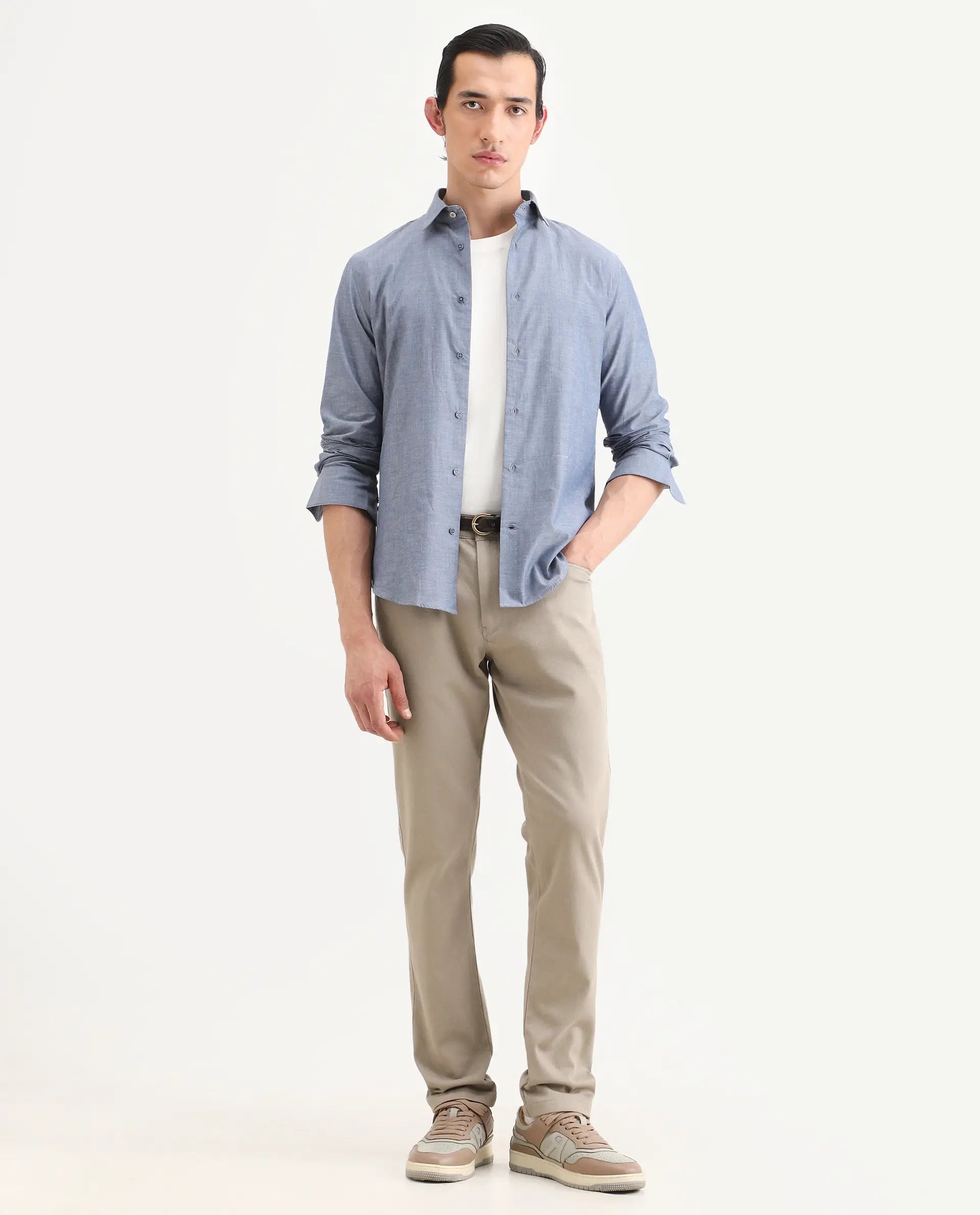 Rare Rabbit Men's Spoke-Ss26 Beige Cotton Blend Fabric Regular Fit Plain Trouser
