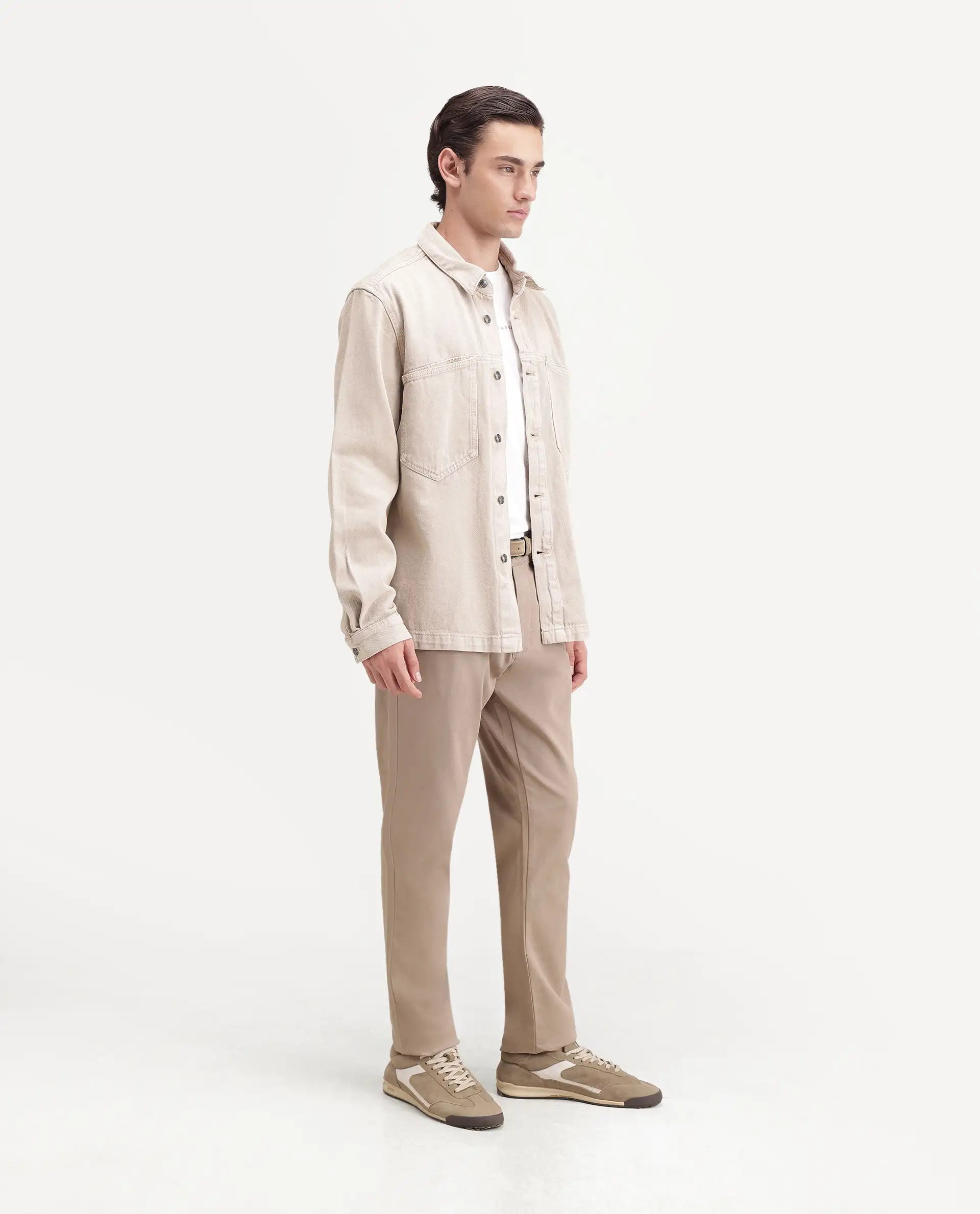 Rare Rabbit Men's Spoke-Ss26 Beige Cotton Blend Fabric Regular Fit Plain Trouser