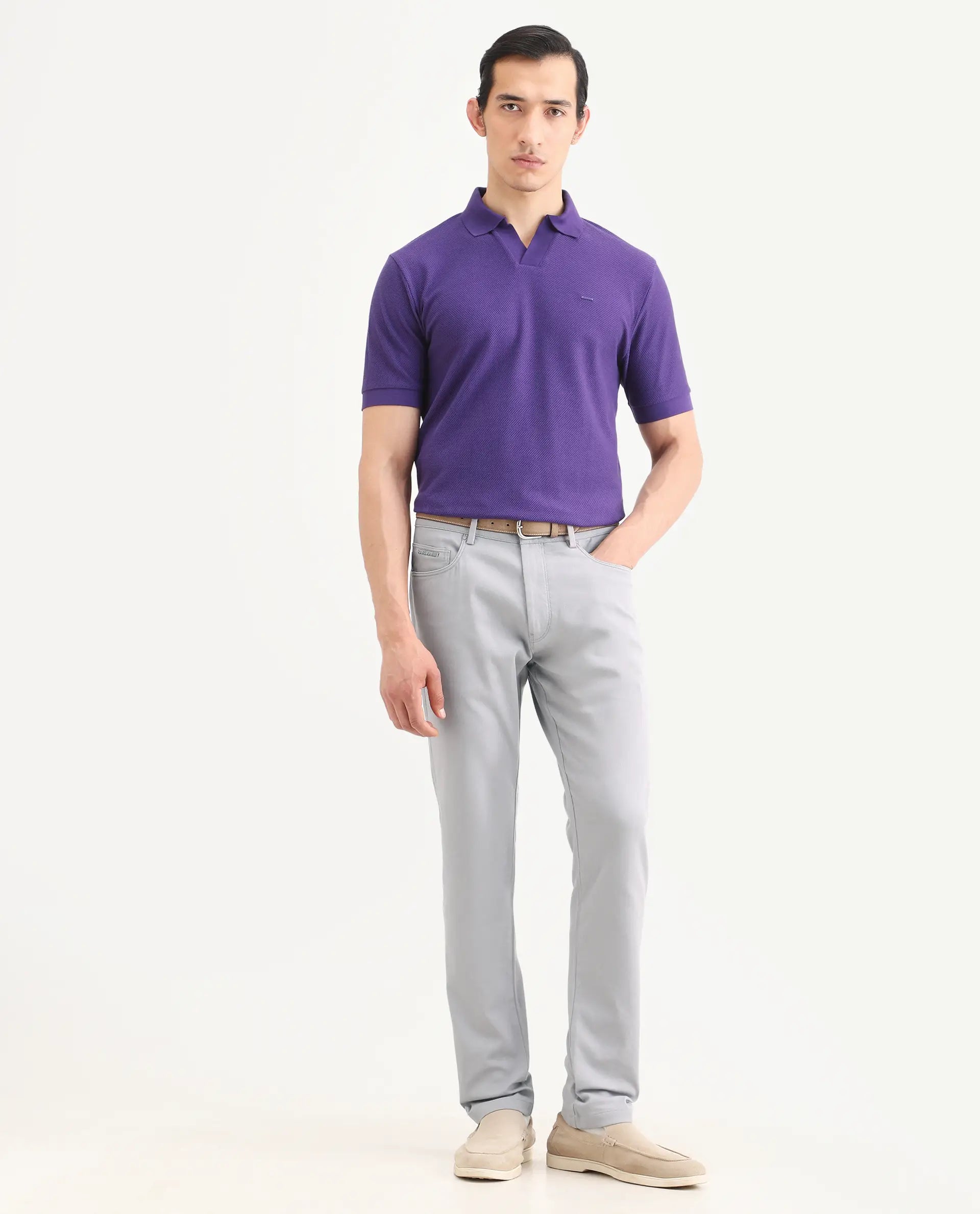 Rare Rabbit Men's Spoke-Ss26 Purple Cotton Blend Fabric Regular Fit Plain Trouser
