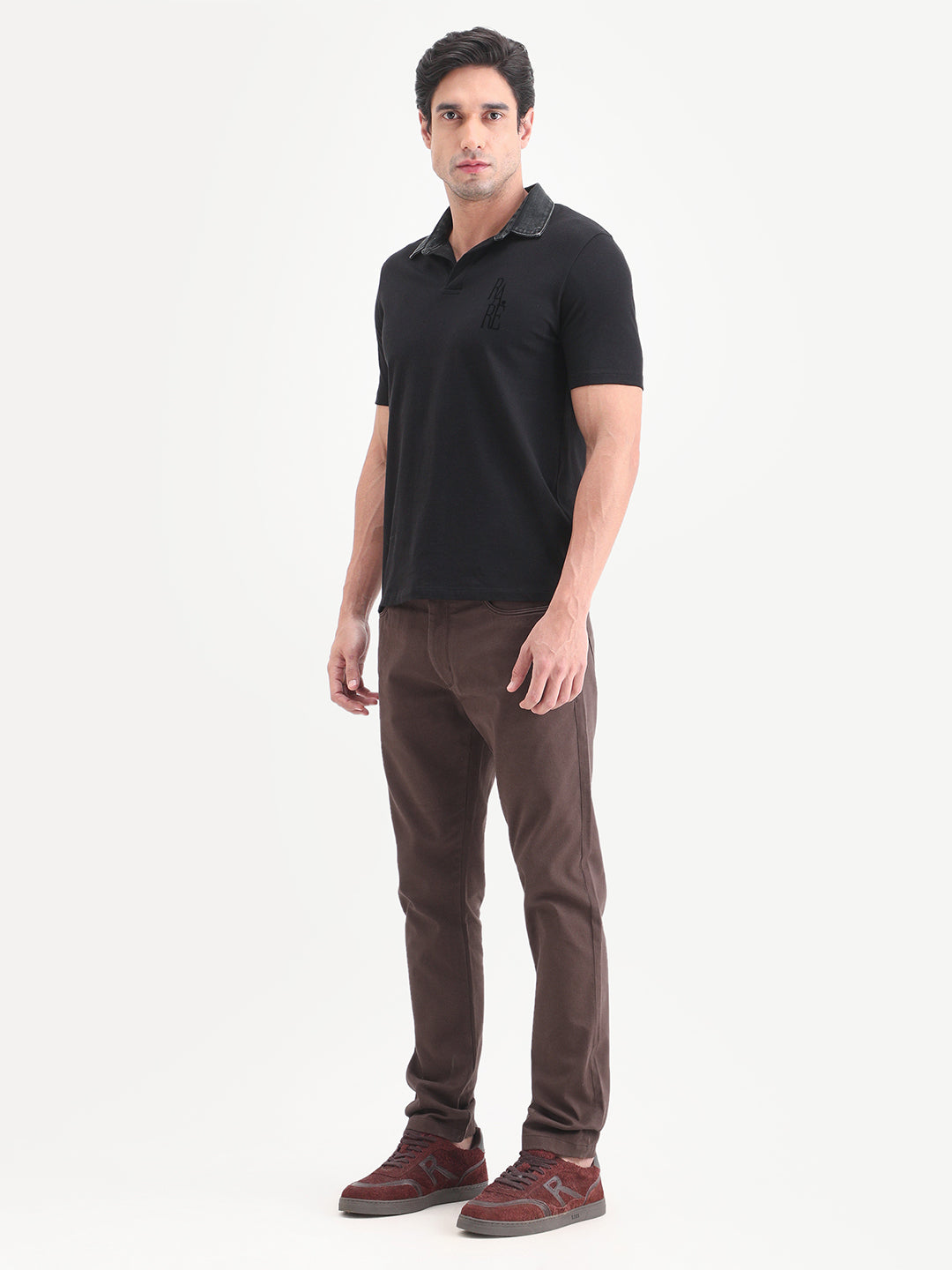 Rare Rabbit Men's Spoke-Ss26 Brown Cotton Blend Fabric Regular Fit Plain Trouser