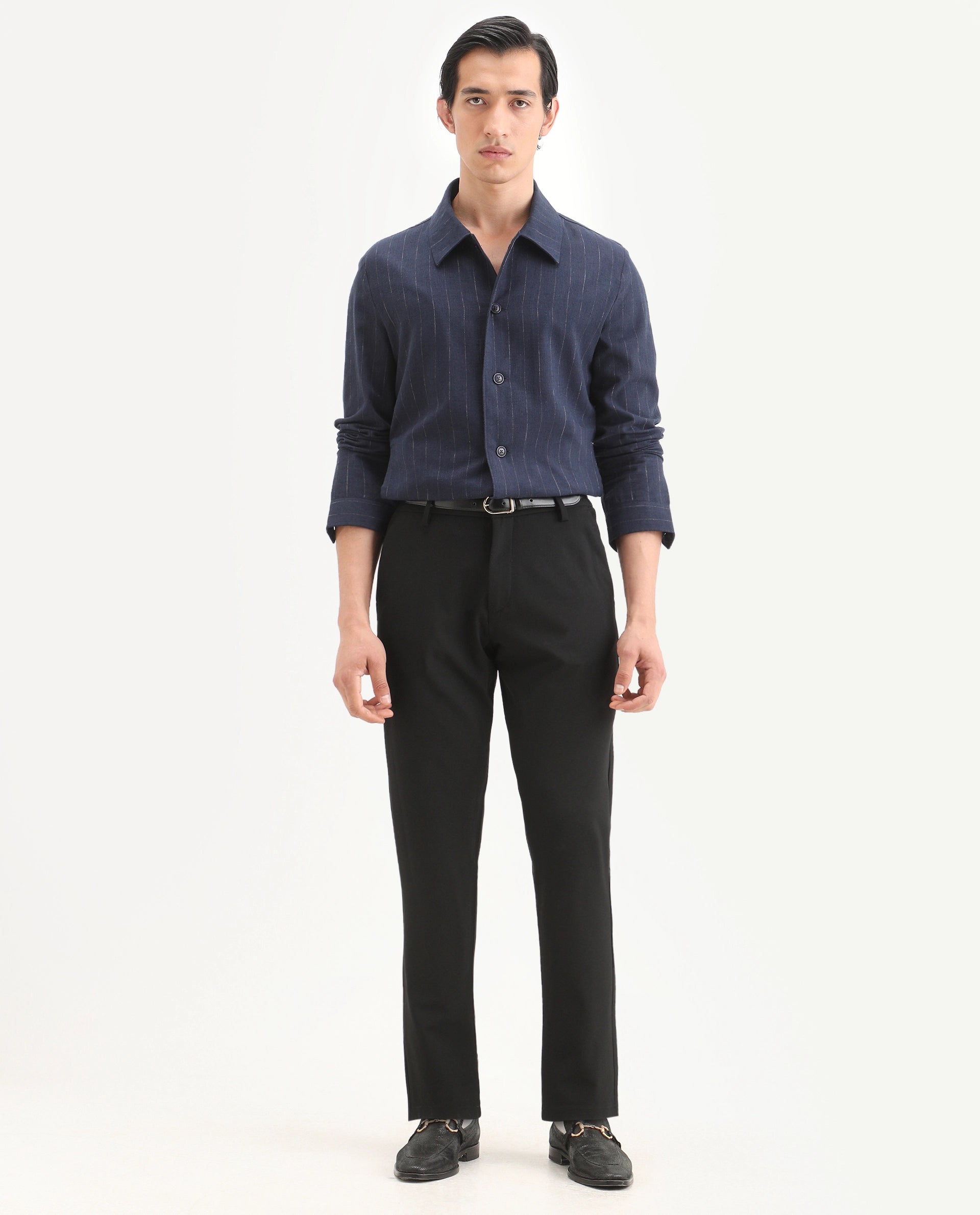 Rare Rabbit Men's Travel-Ss26 Black Polyester Fabric Button And Zip Closure Closure Plain Trouser