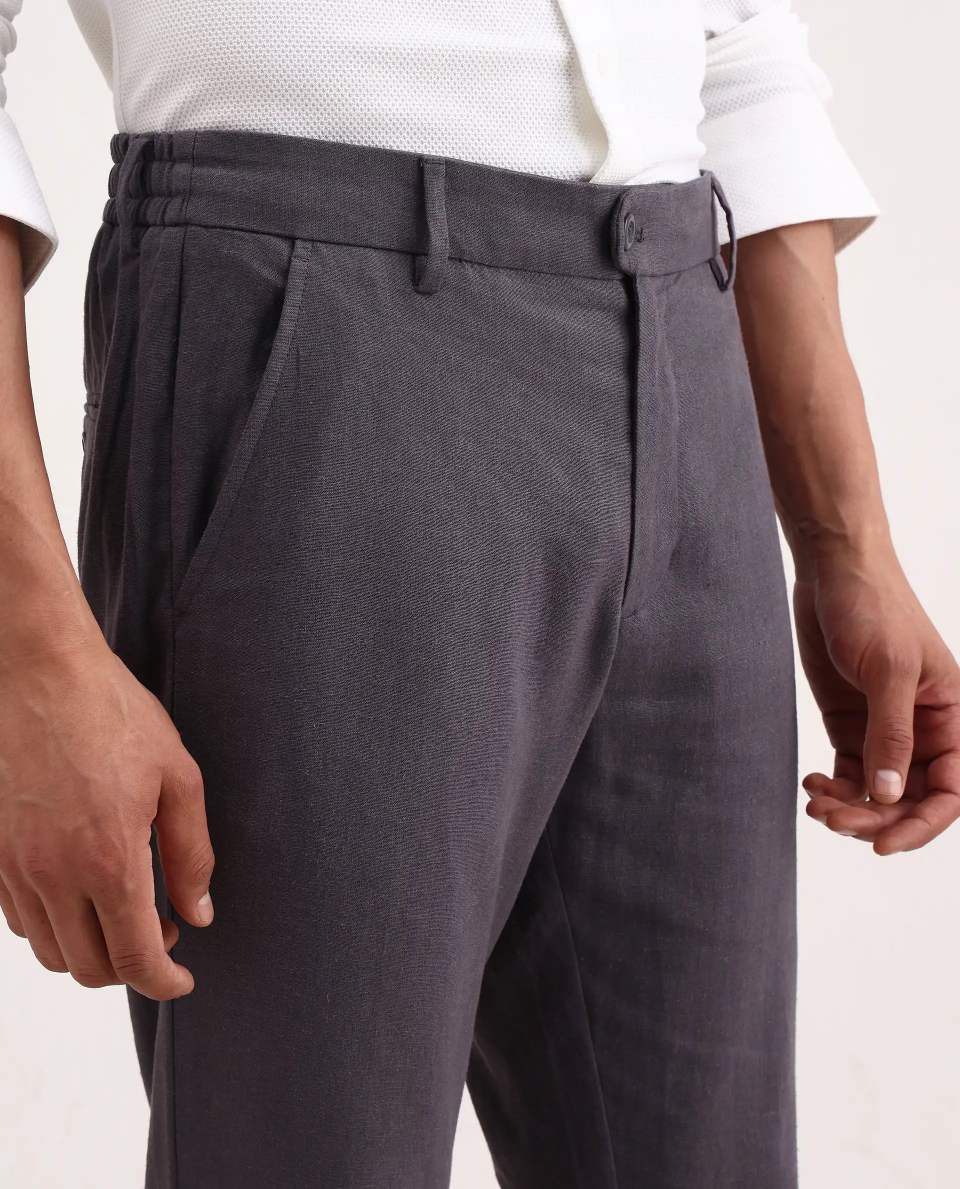 Rare Rabbit Men's Jomo-Ss26 Purple Linen Blend Fabric Regular Fit Plain Trouser