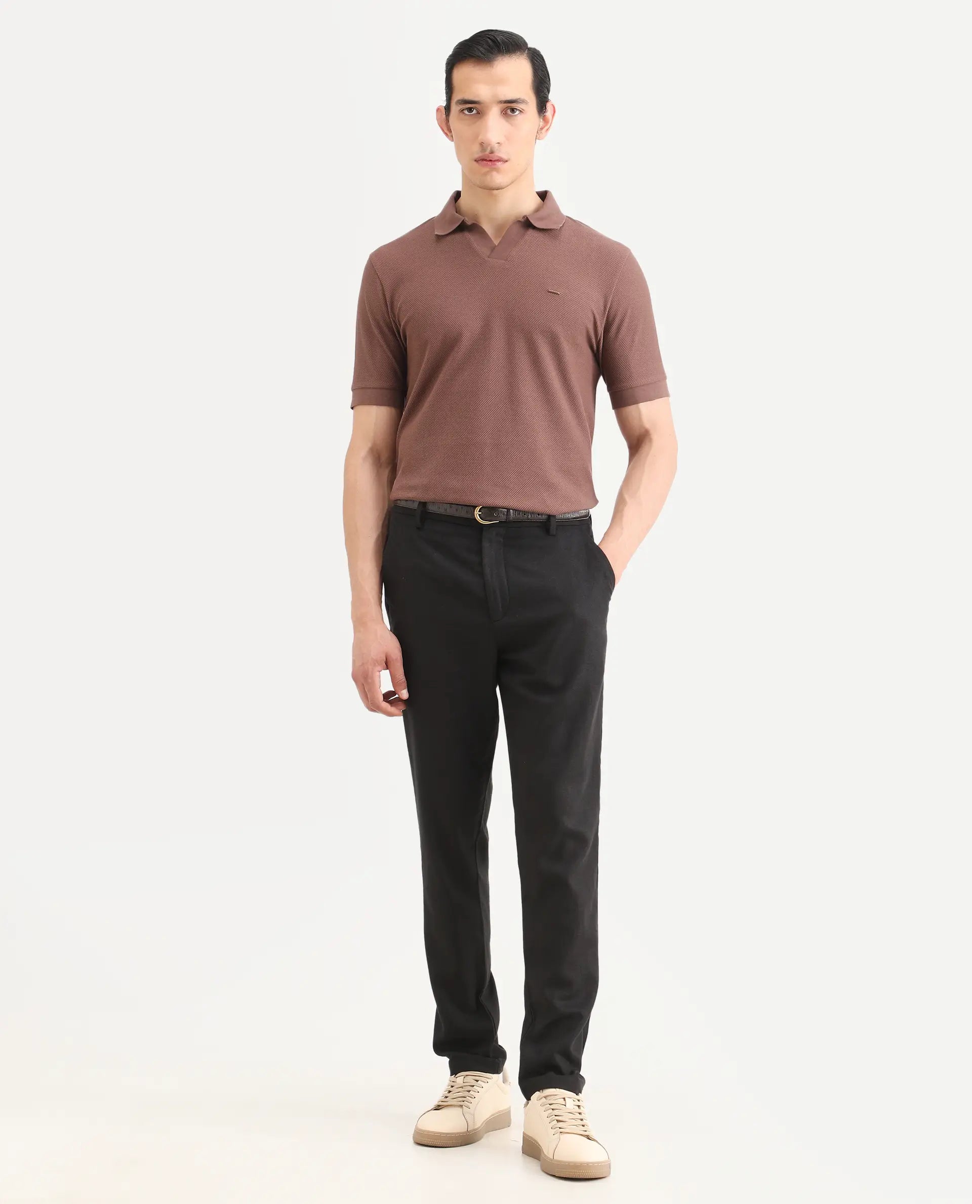 Rare Rabbit Men's Jomo-Ss26 Black Linen Blend Fabric Regular Fit Plain Trouser