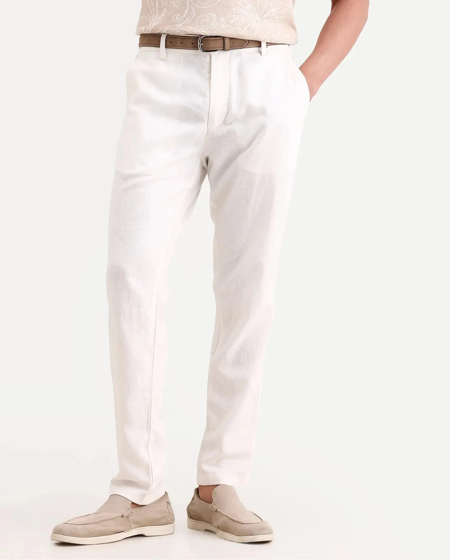 Rare Rabbit Men's Jomo-Ss26 Off White Linen Blend Fabric Regular Fit Plain Trouser