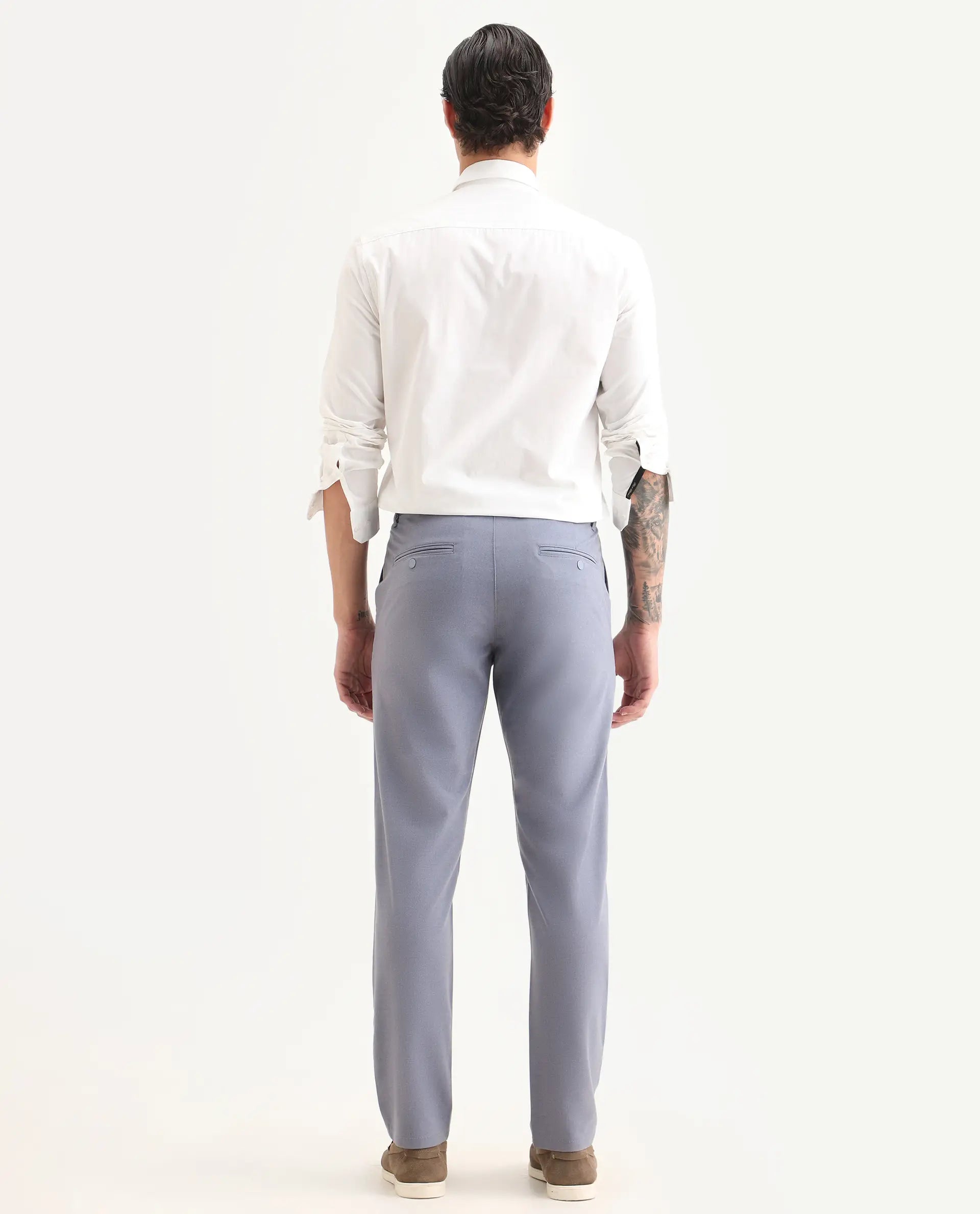 Rare Rabbit Men's Driver-Ss26 Dusky Purple Polyester Blend Fabric Regular Fit Plain Trouser