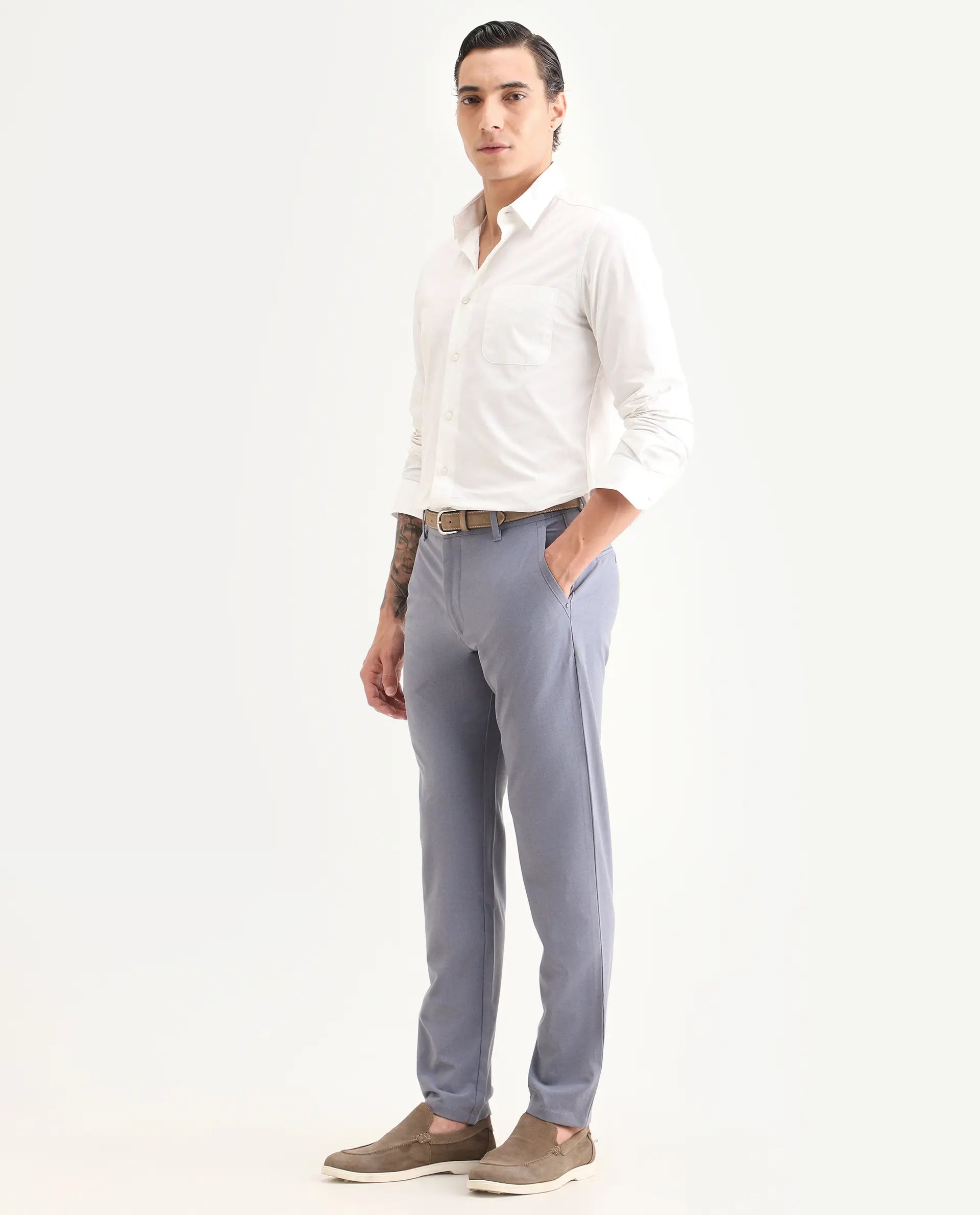 Rare Rabbit Men's Driver-Ss26 Dusky Purple Polyester Blend Fabric Regular Fit Plain Trouser
