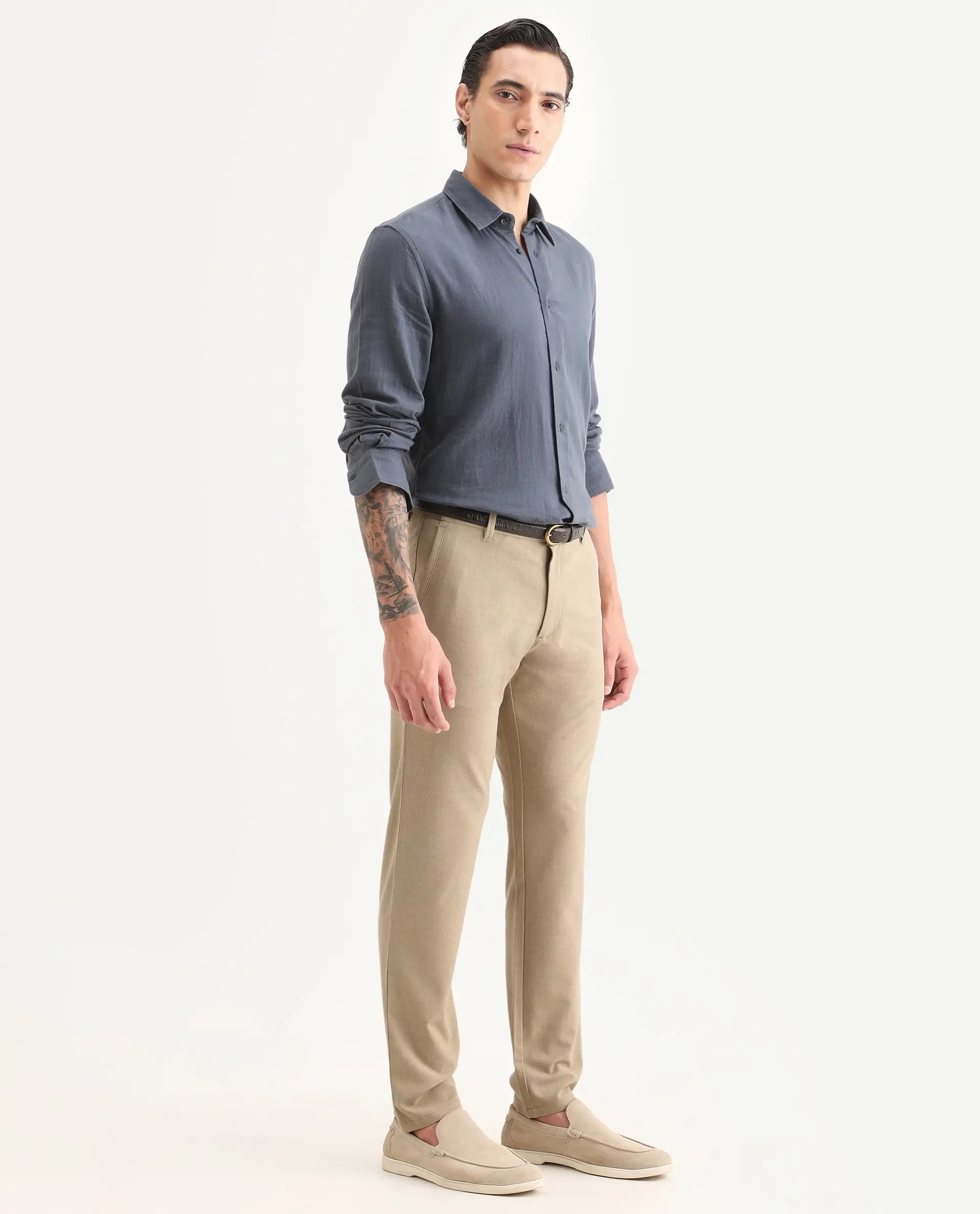 Rare Rabbit Men's Driver-Ss26 Khaki Polyester Blend Fabric Regular Fit Plain Trouser