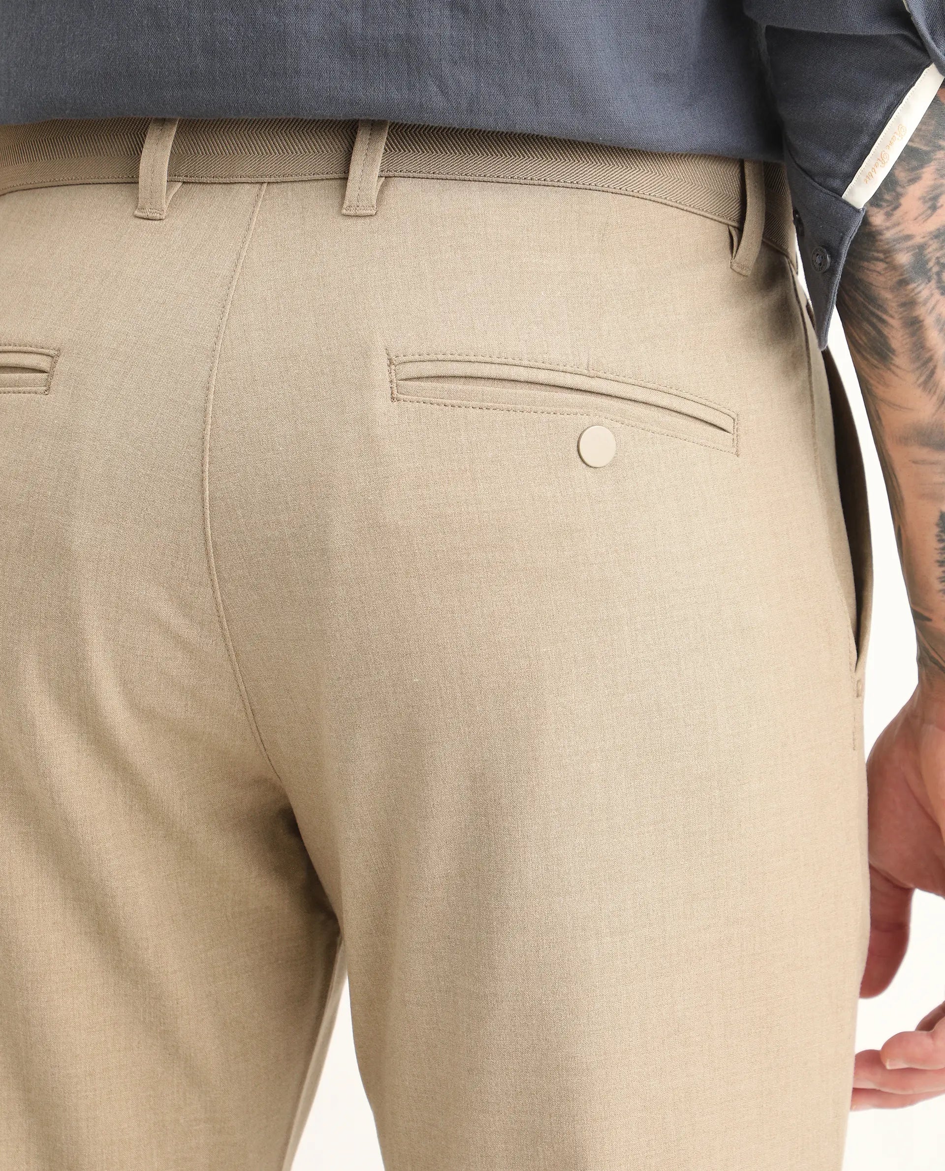 Rare Rabbit Men's Driver-Ss26 Khaki Polyester Blend Fabric Regular Fit Plain Trouser