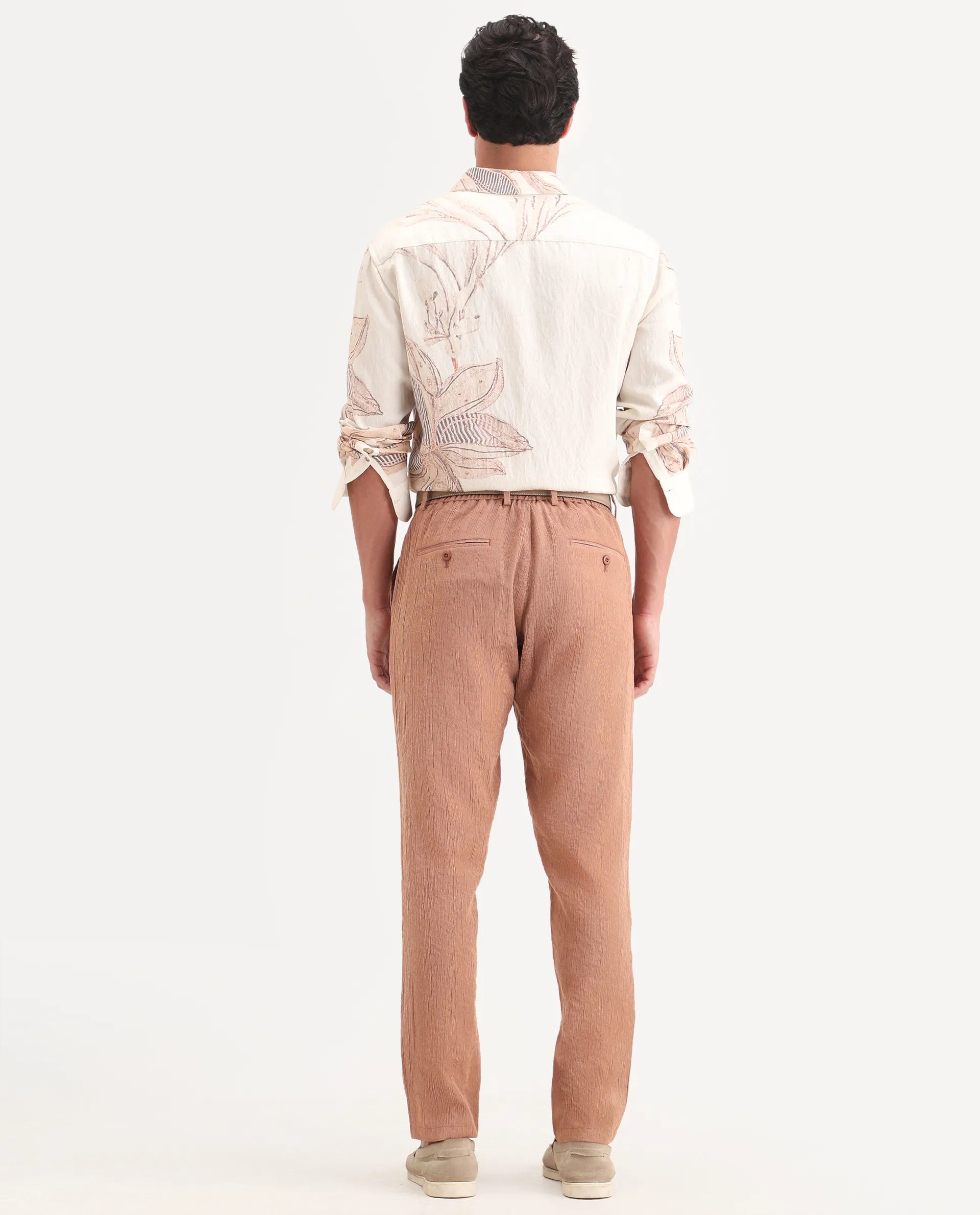 Rare Rabbit Men's Tali-T Dusky Rust Viscose Blend Fabric Regular Fit Plain Trouser