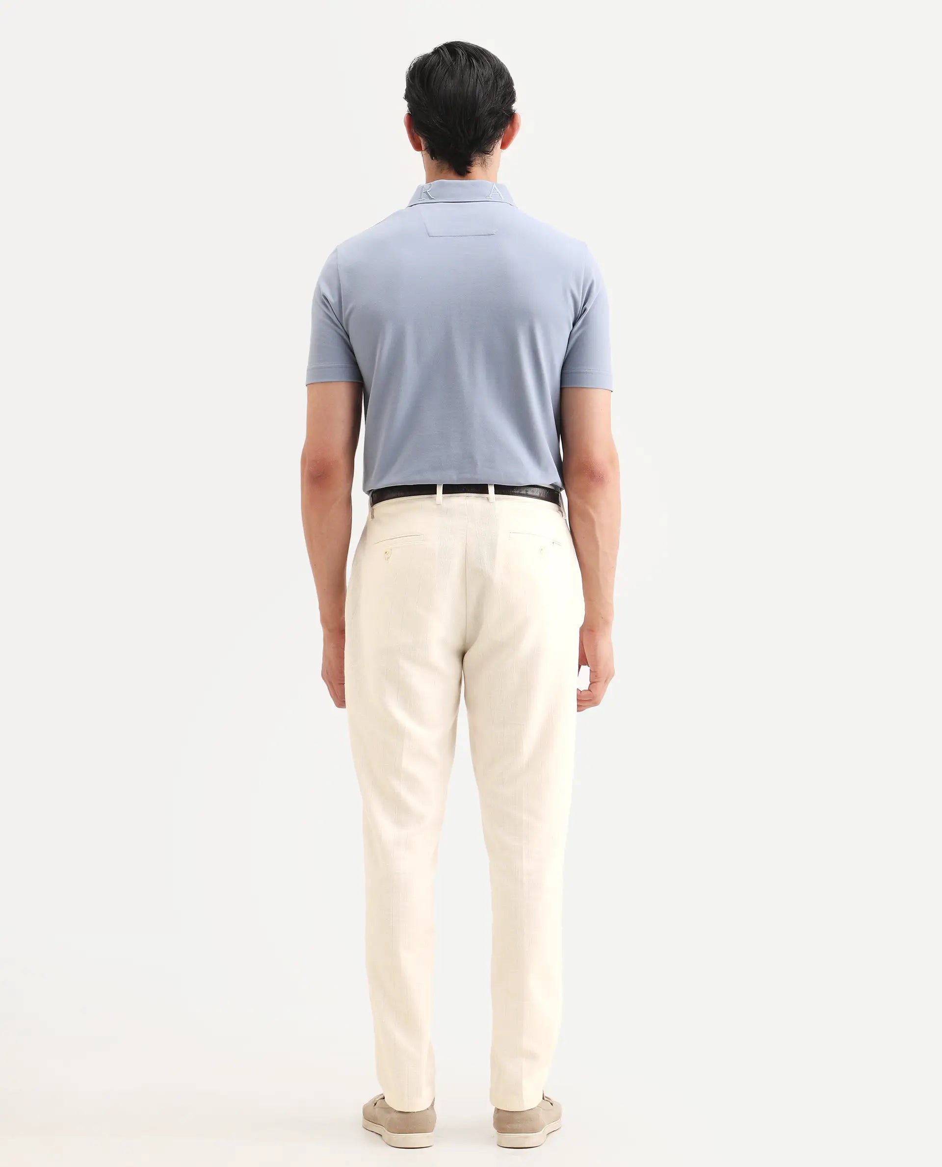 Rare Rabbit Men's Jlo-Ss26 Beige Linen Blend Fabric Regular Fit Striped Trouser