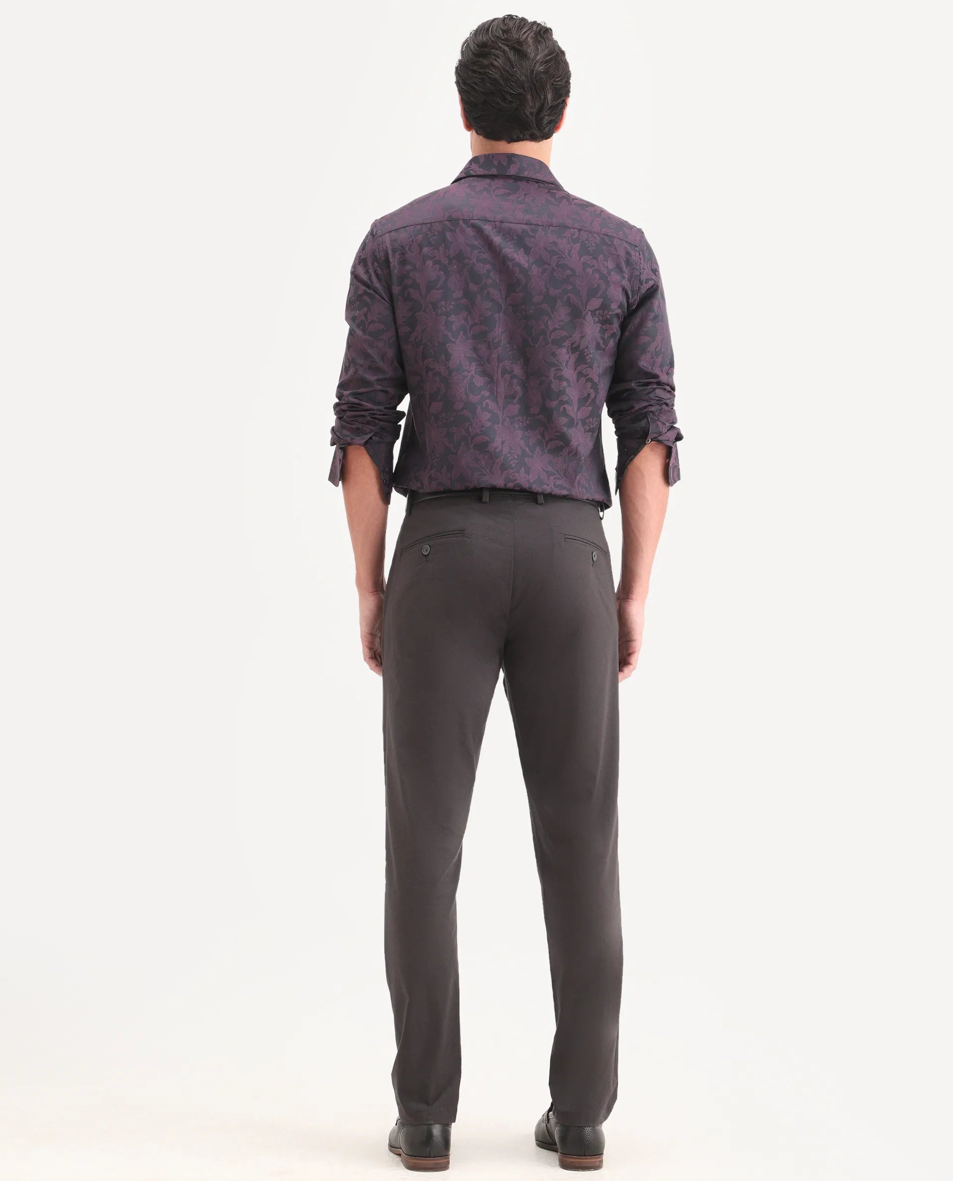Rare Rabbit Men's Mang Dark Grey Polyester Blend Fabric Regular Fit Plain Trouser