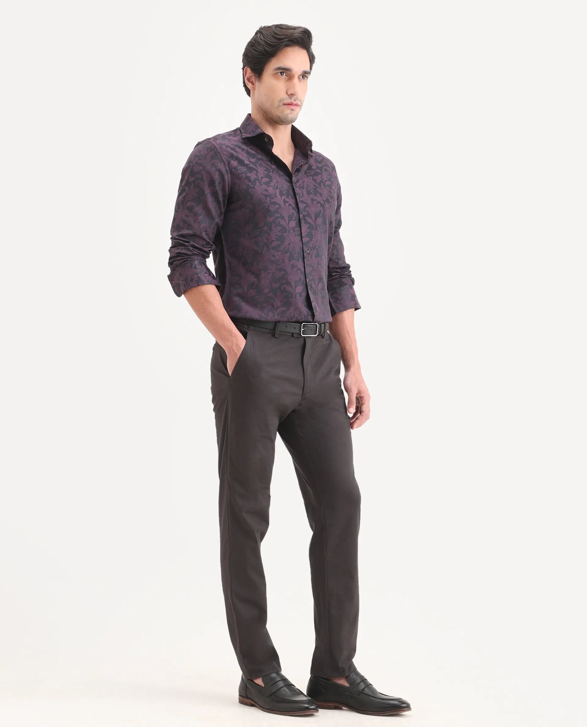 Rare Rabbit Men's Mang Dark Grey Polyester Blend Fabric Regular Fit Plain Trouser