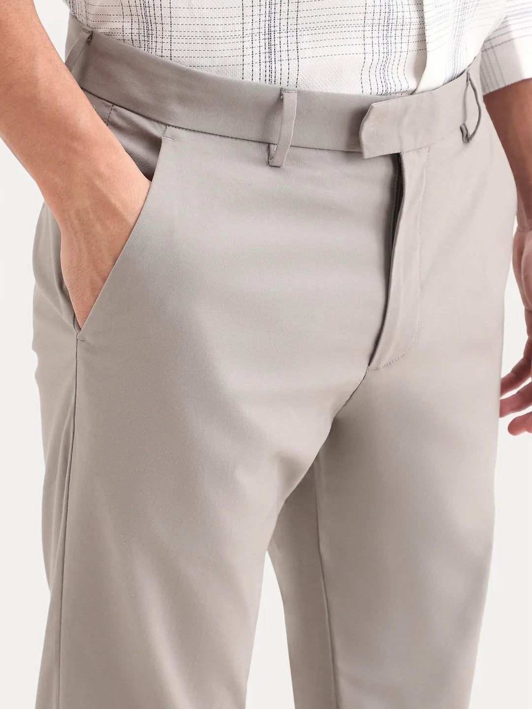 Rare Rabbit Men's Mang Grey Polyester Blend Fabric Regular Fit Plain Trouser