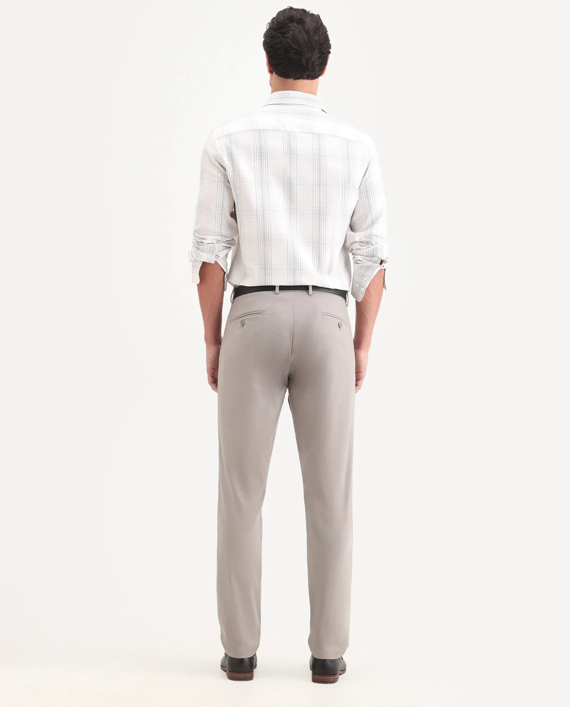 Rare Rabbit Men's Mang Grey Polyester Blend Fabric Regular Fit Plain Trouser