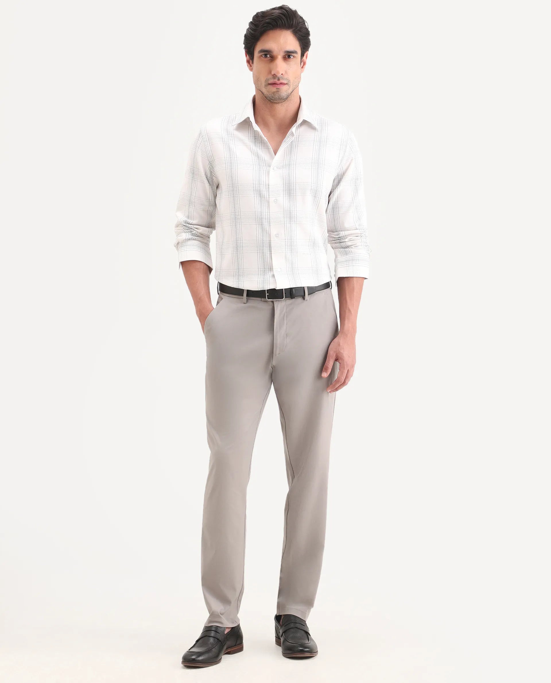 Rare Rabbit Men's Mang Grey Polyester Blend Fabric Regular Fit Plain Trouser