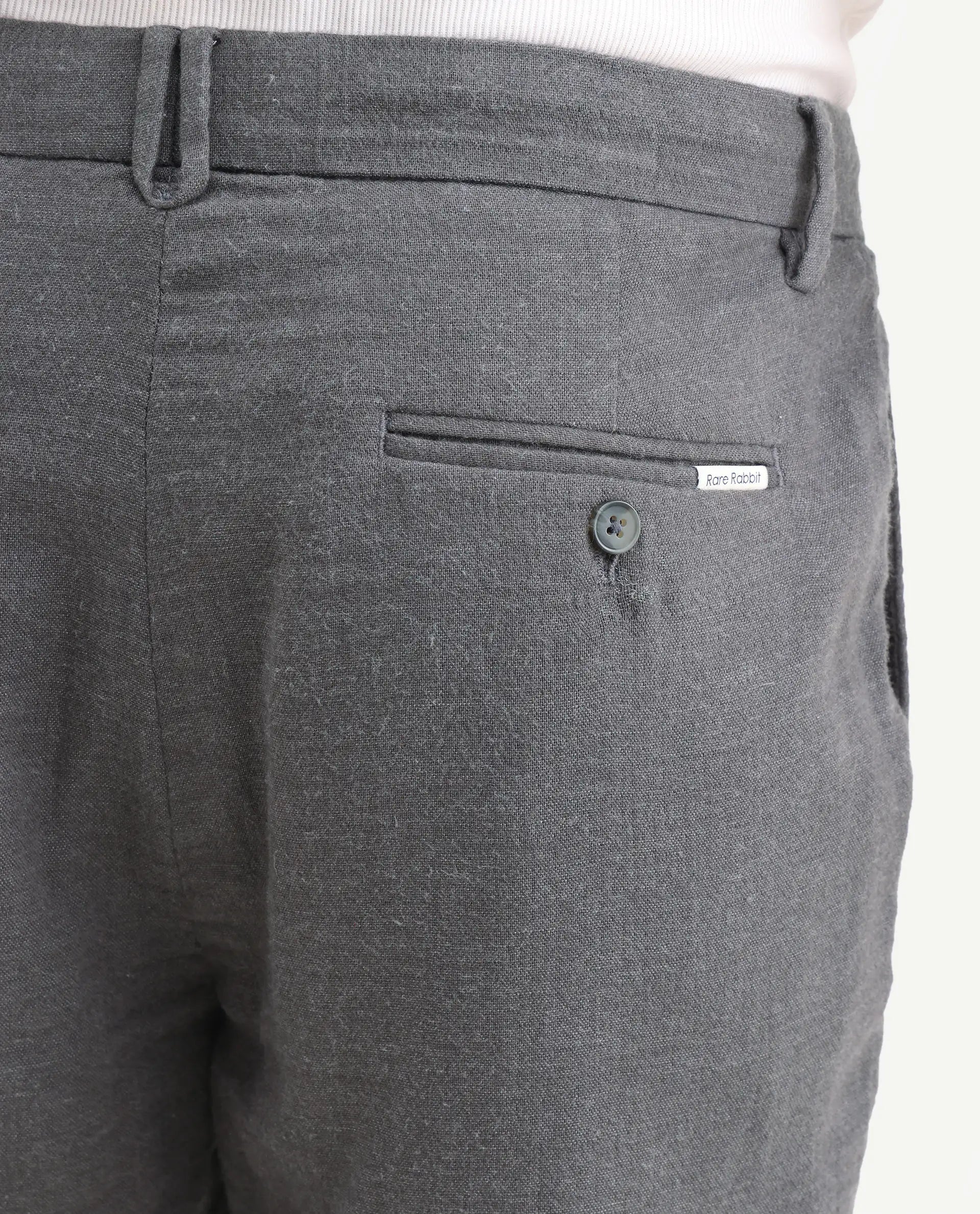 Rare Rabbit Men's Post Grey Cotton Blend Fabric Regular Fit Plain Trouser