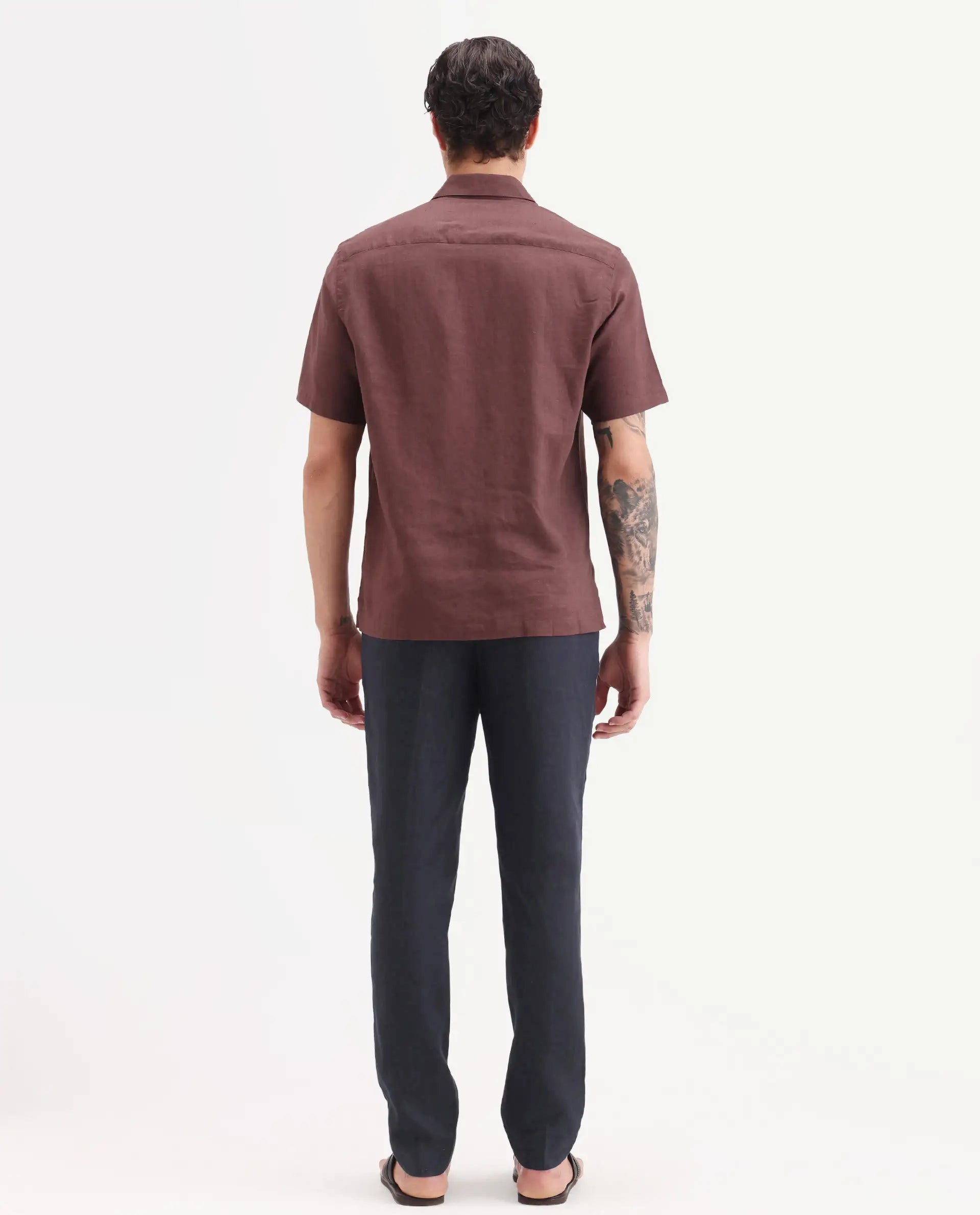 Rare Rabbit Men's Arcelo-Ss26 Dark Navy 100% Linen Fabric Regular Fit Plain Trouser