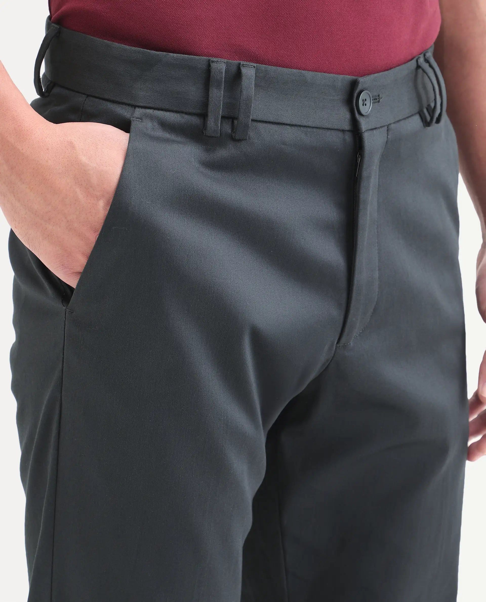 Rare Rabbit Men's Swat Dark Blue Cotton Blend Fabric Regular Fit Plain Trouser