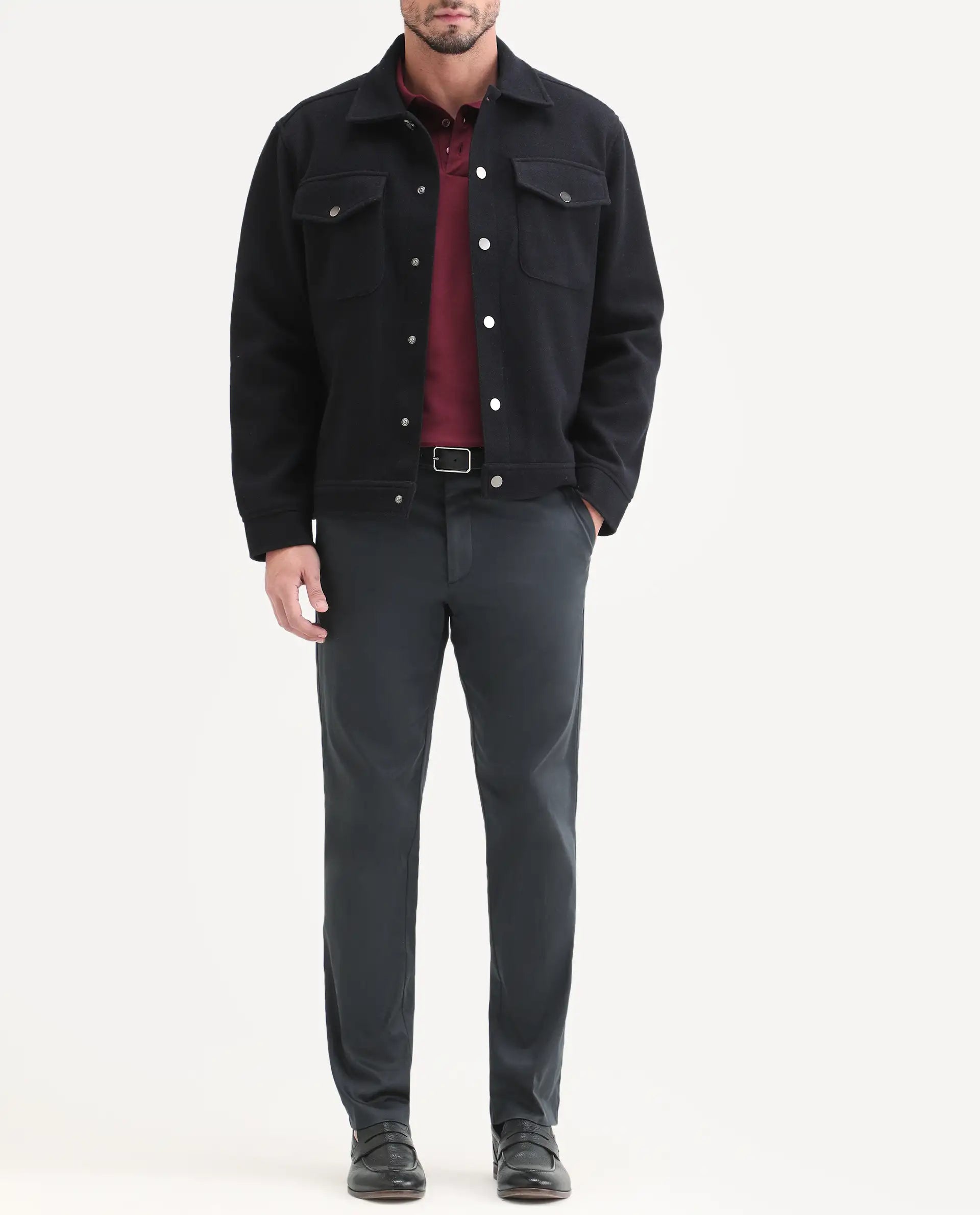 Rare Rabbit Men's Swat Dark Blue Cotton Blend Fabric Regular Fit Plain Trouser
