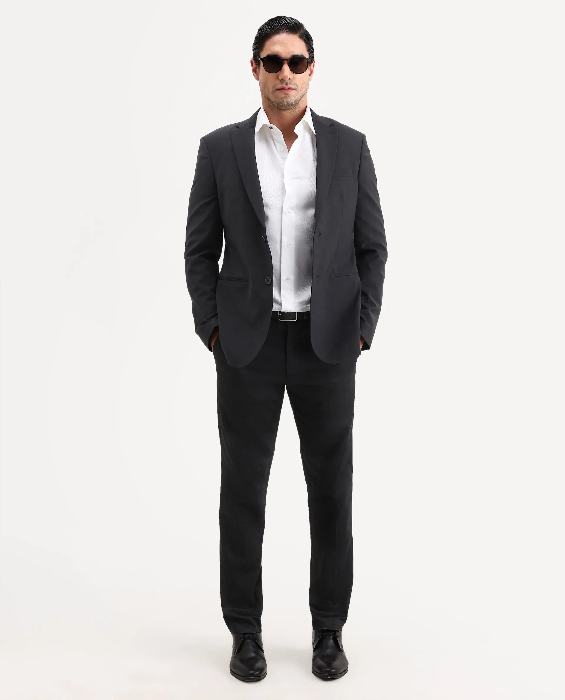 Rare Rabbit Men's Swat Black Cotton Blend Fabric Regular Fit Plain Trouser