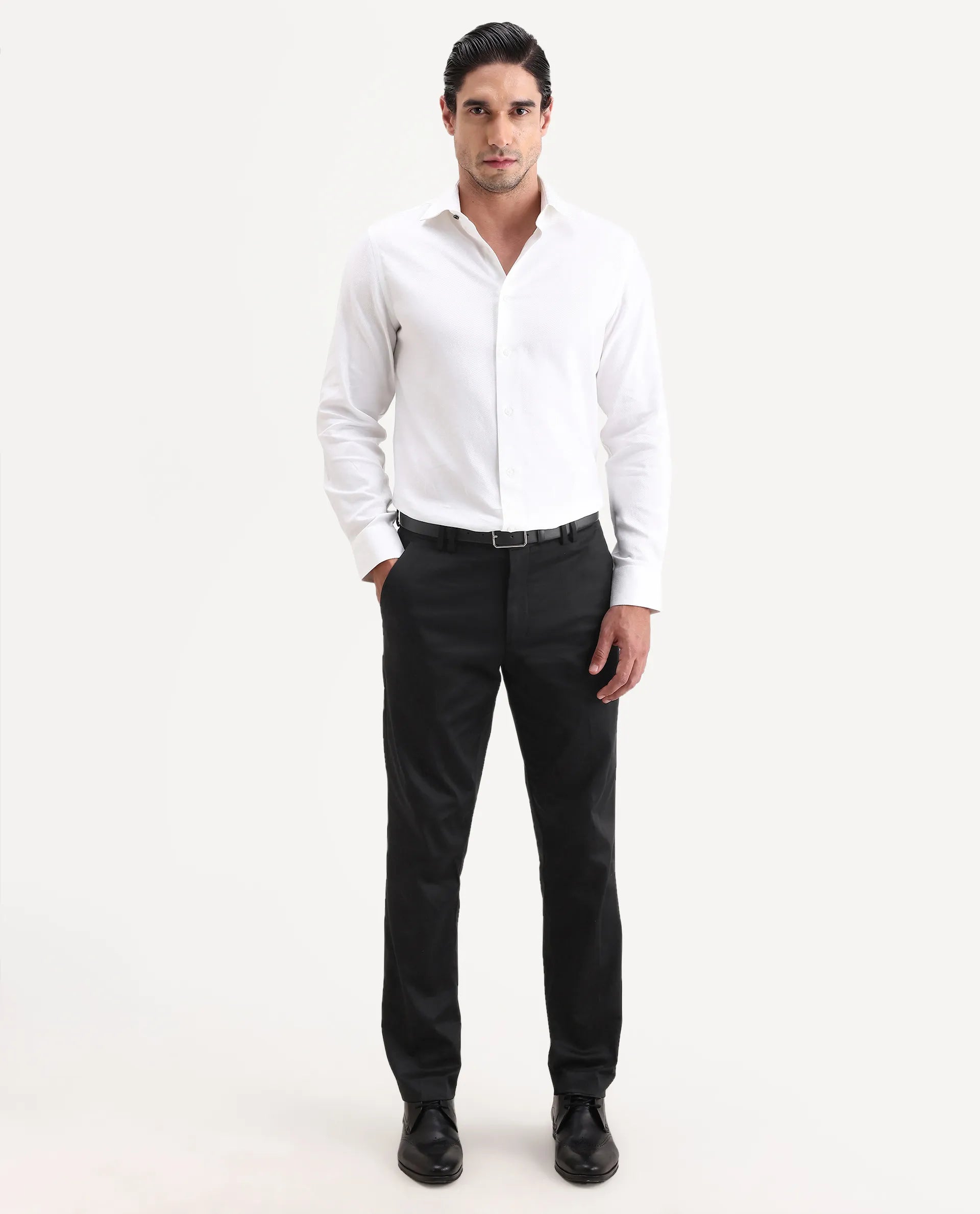 Rare Rabbit Men's Swat Black Cotton Blend Fabric Regular Fit Plain Trouser
