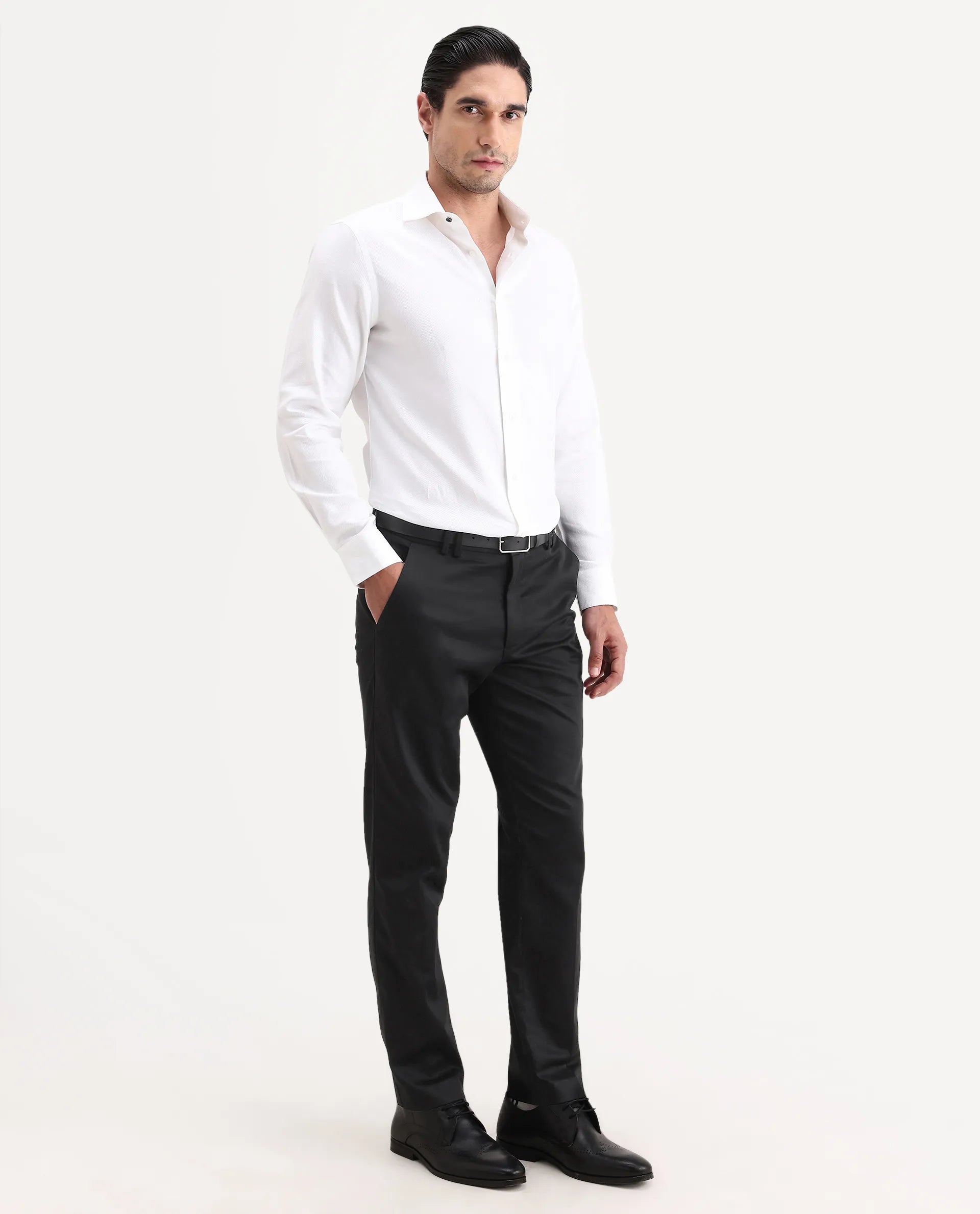 Rare Rabbit Men's Swat Black Cotton Blend Fabric Regular Fit Plain Trouser