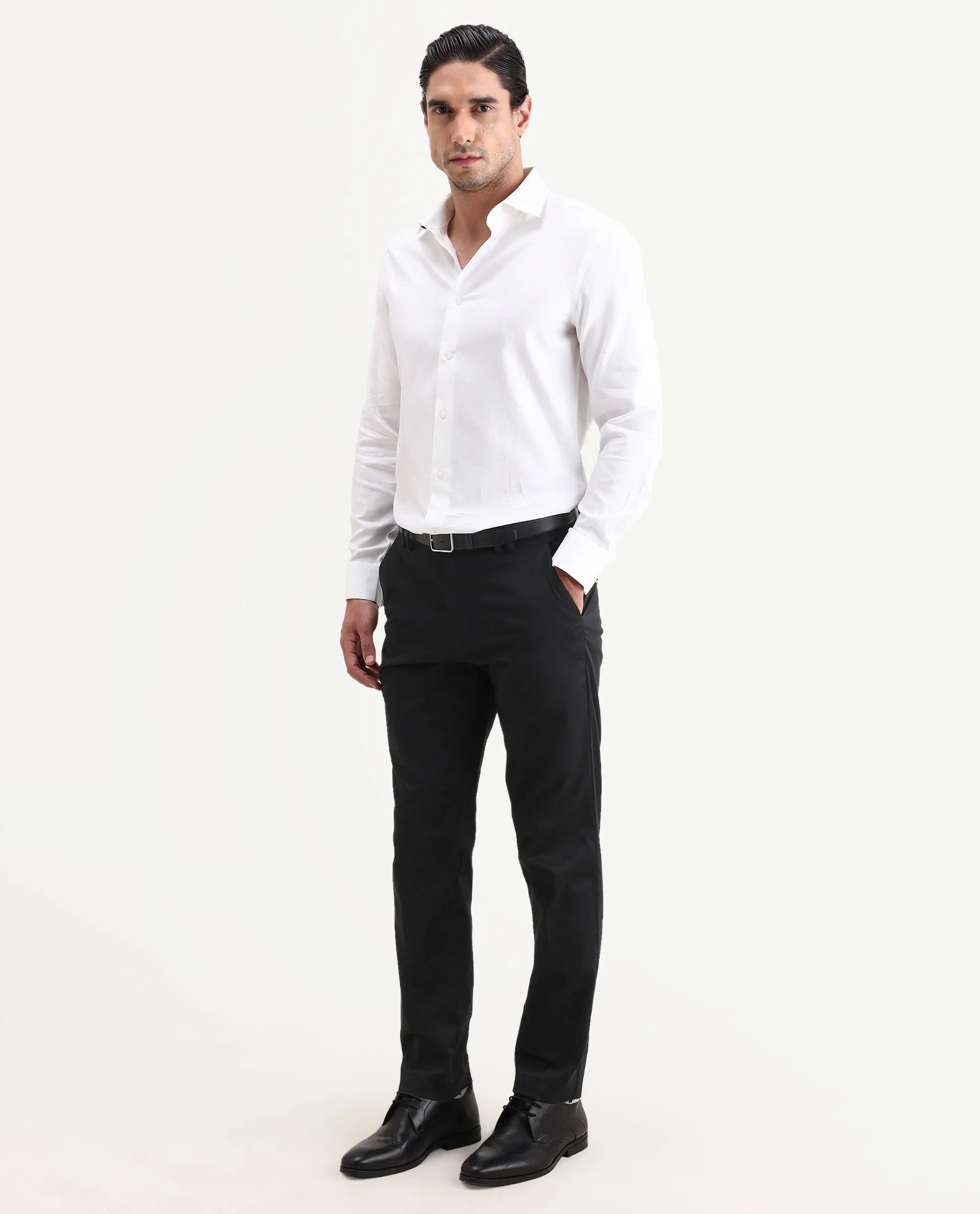 Rare Rabbit Men's Swat Black Cotton Blend Fabric Regular Fit Plain Trouser