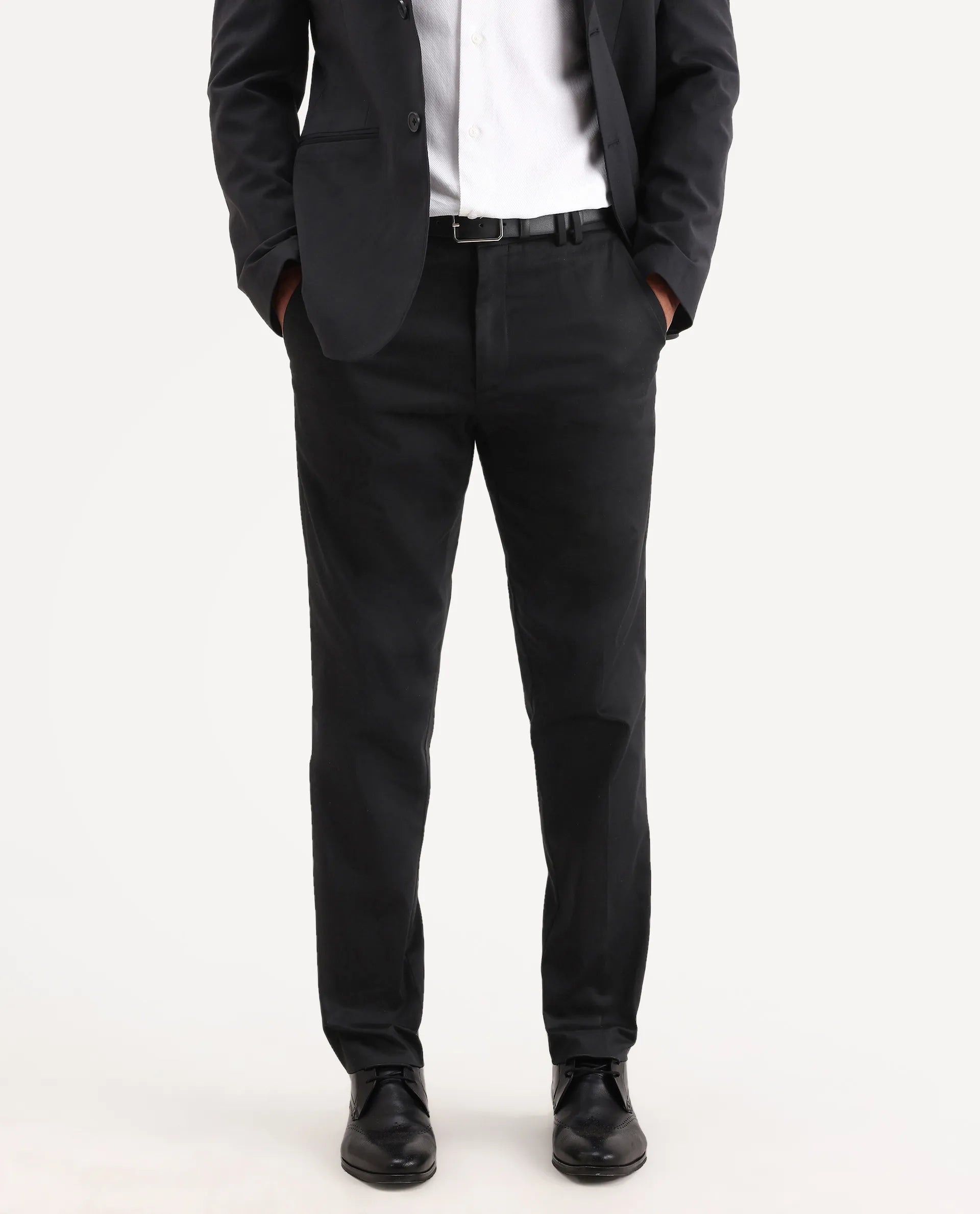 Rare Rabbit Men's Swat Black Cotton Blend Fabric Regular Fit Plain Trouser