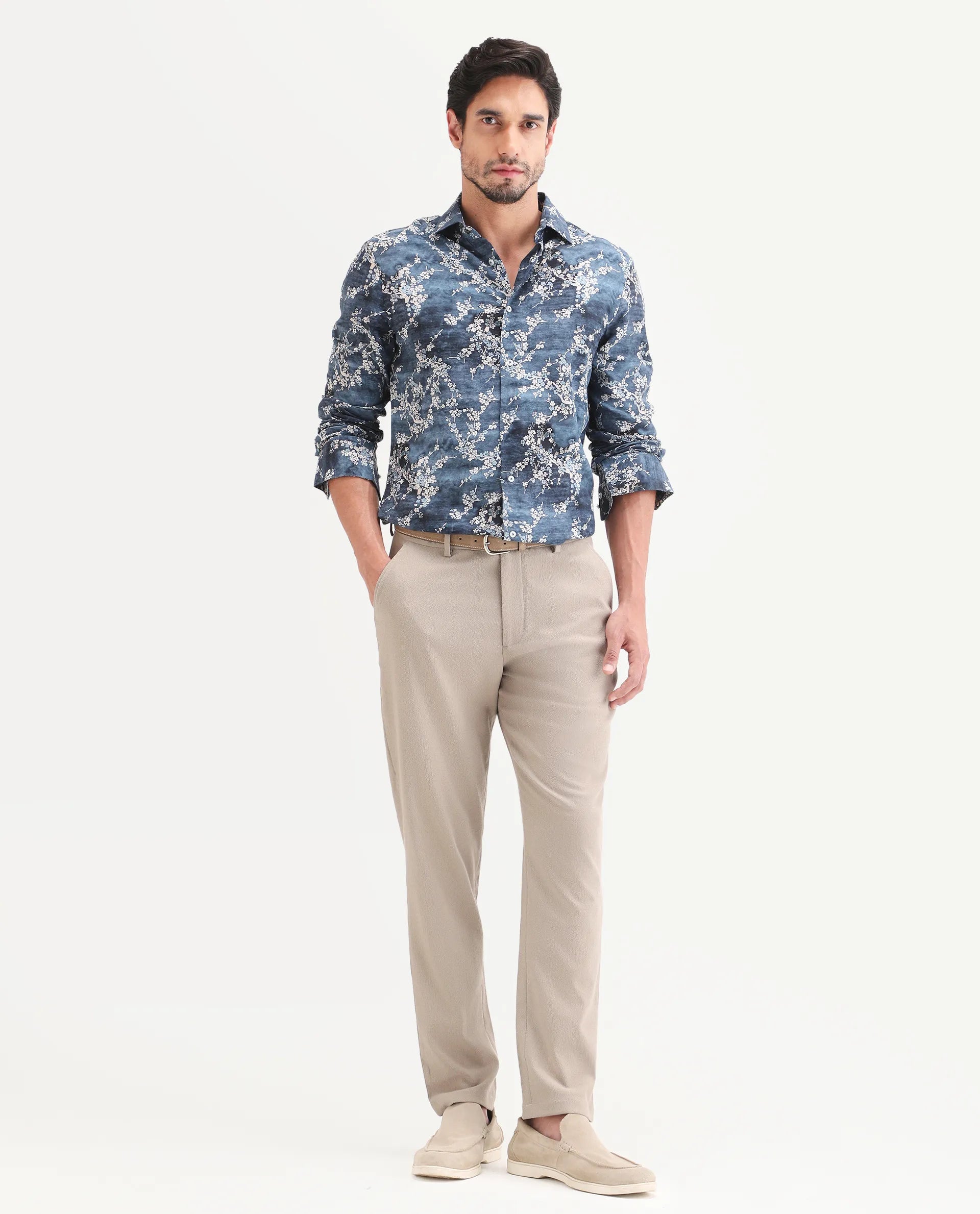 Rare Rabbit Men's Trove Dusky Beige Polyester Blend Fabric Regular Fit Textured Trouser