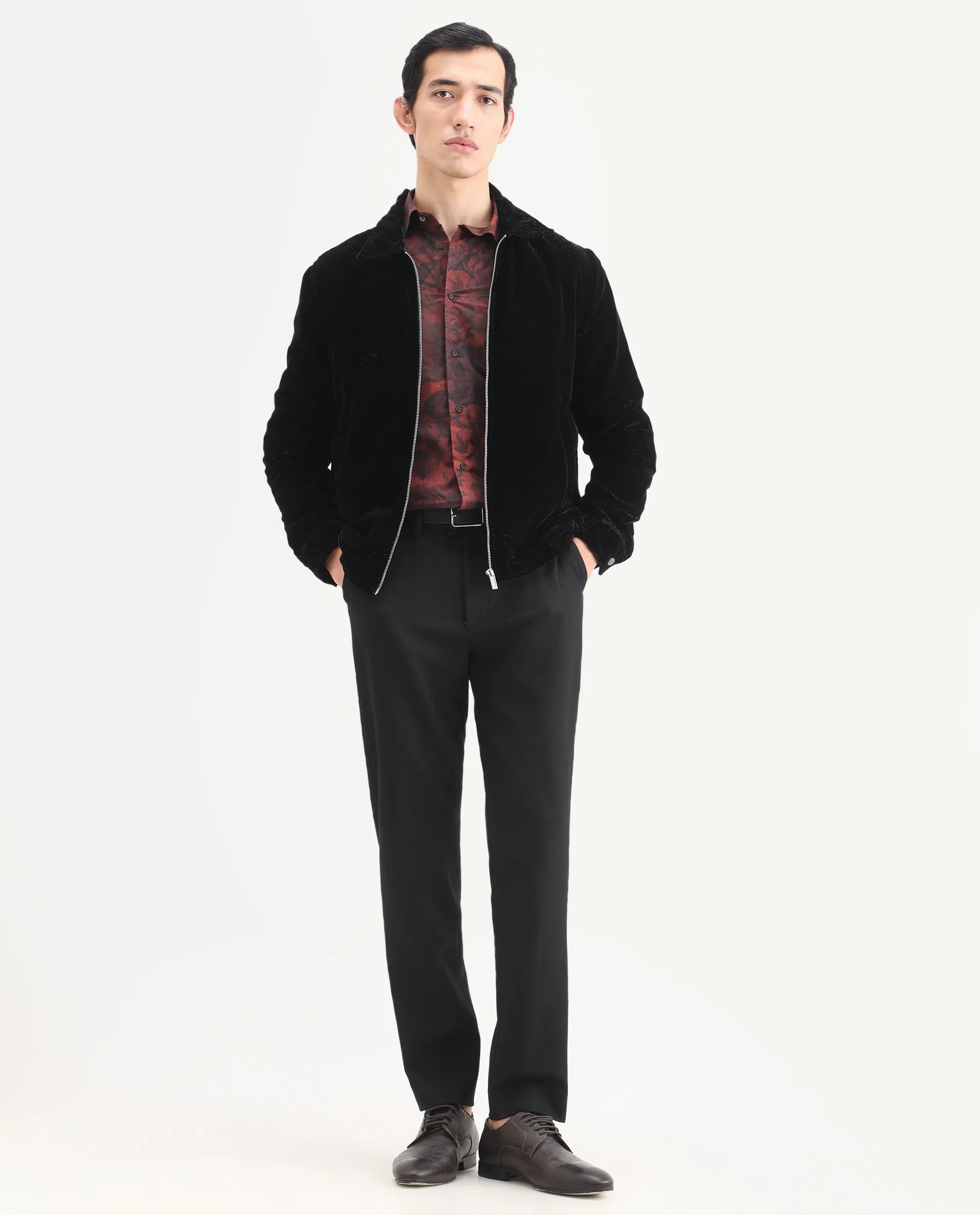 Rare Rabbit Men's Austi-Ss26 Dark Navy Polyester Blend Fabric Regular Fit Plain Trouser