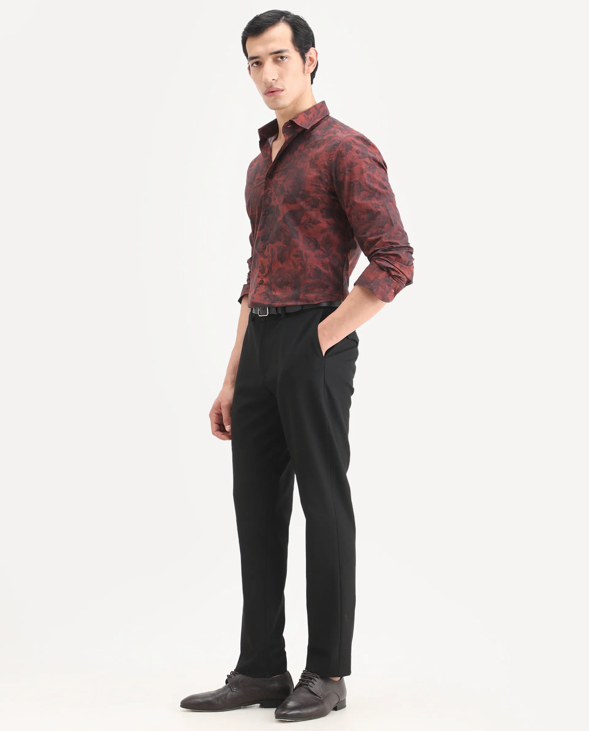 Rare Rabbit Men's Austi-Ss26 Dark Navy Polyester Blend Fabric Regular Fit Plain Trouser