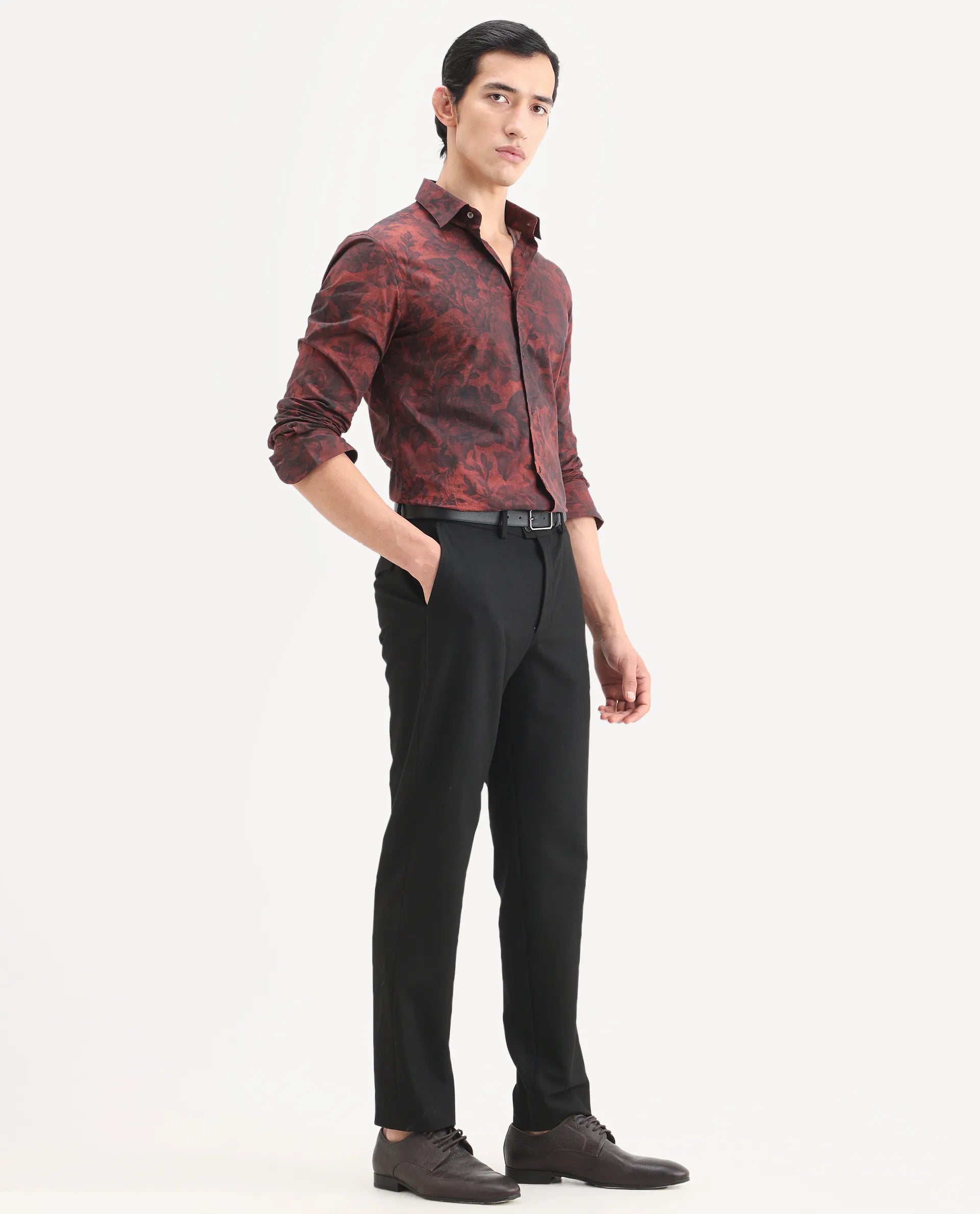 Rare Rabbit Men's Austi-Ss26 Dark Navy Polyester Blend Fabric Regular Fit Plain Trouser