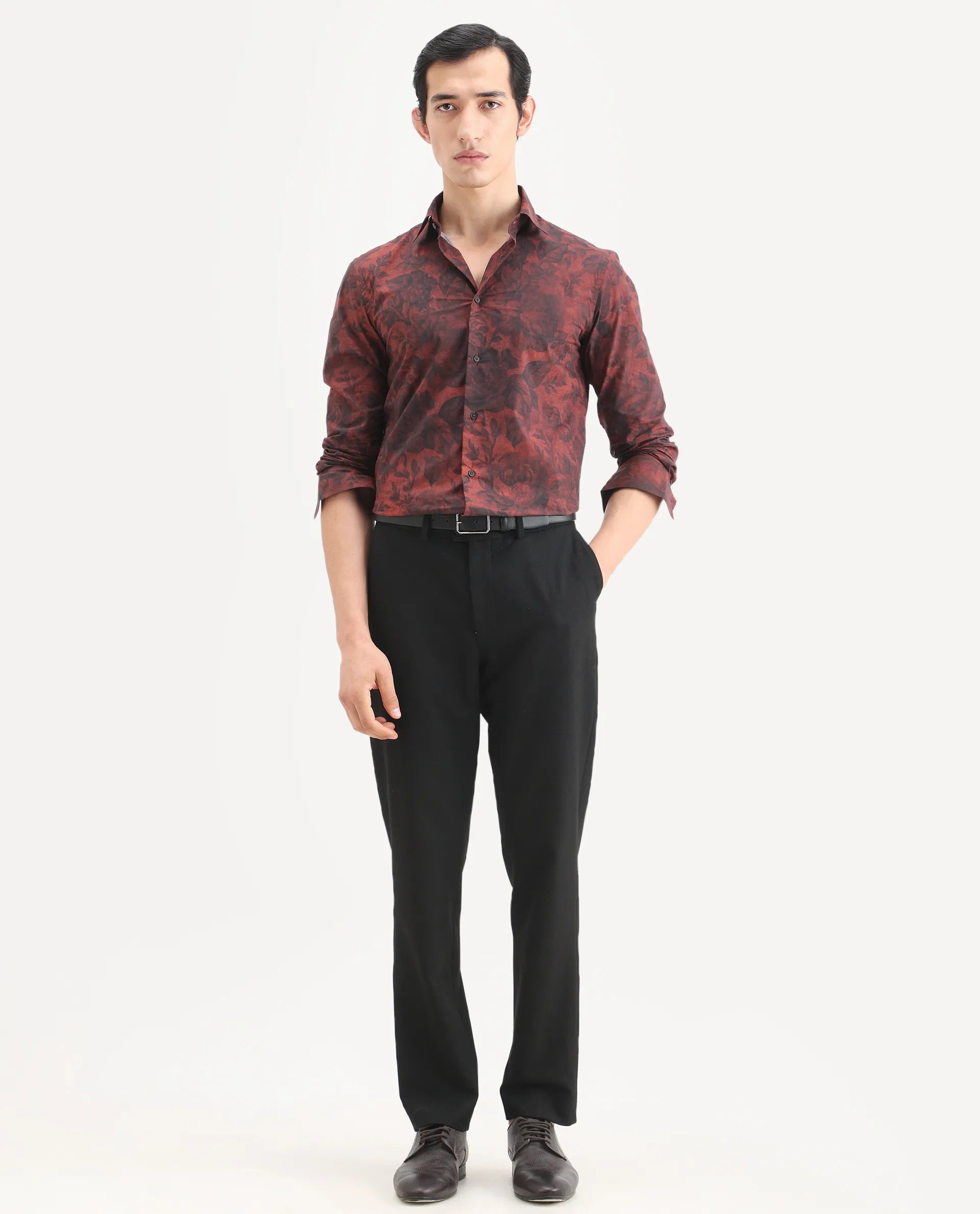 Rare Rabbit Men's Austi-Ss26 Dark Navy Polyester Blend Fabric Regular Fit Plain Trouser