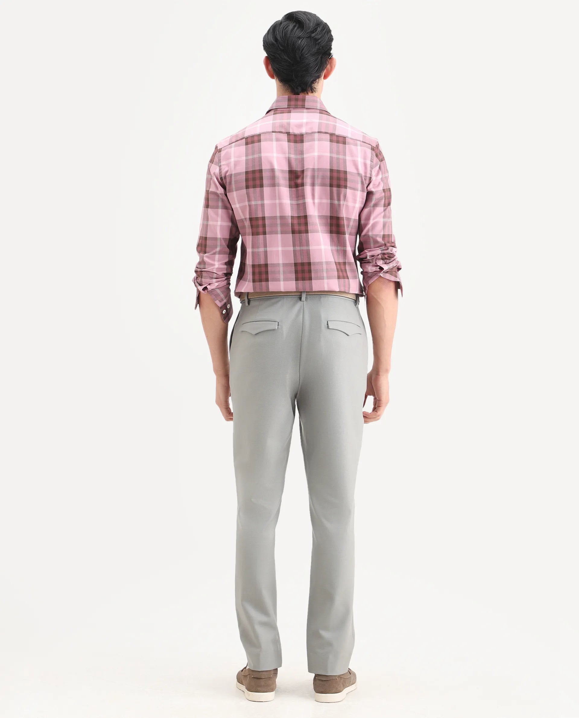 Rare Rabbit Men's Austi-Ss26 Grey Polyester Blend Fabric Regular Fit Plain Trouser