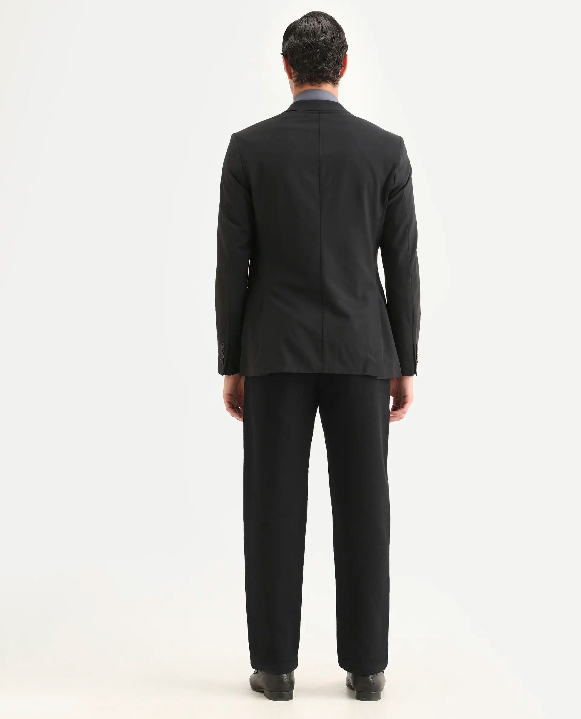 Rare Rabbit Men's Neux Black Cotton Fabric Regular Fit Textured Trouser