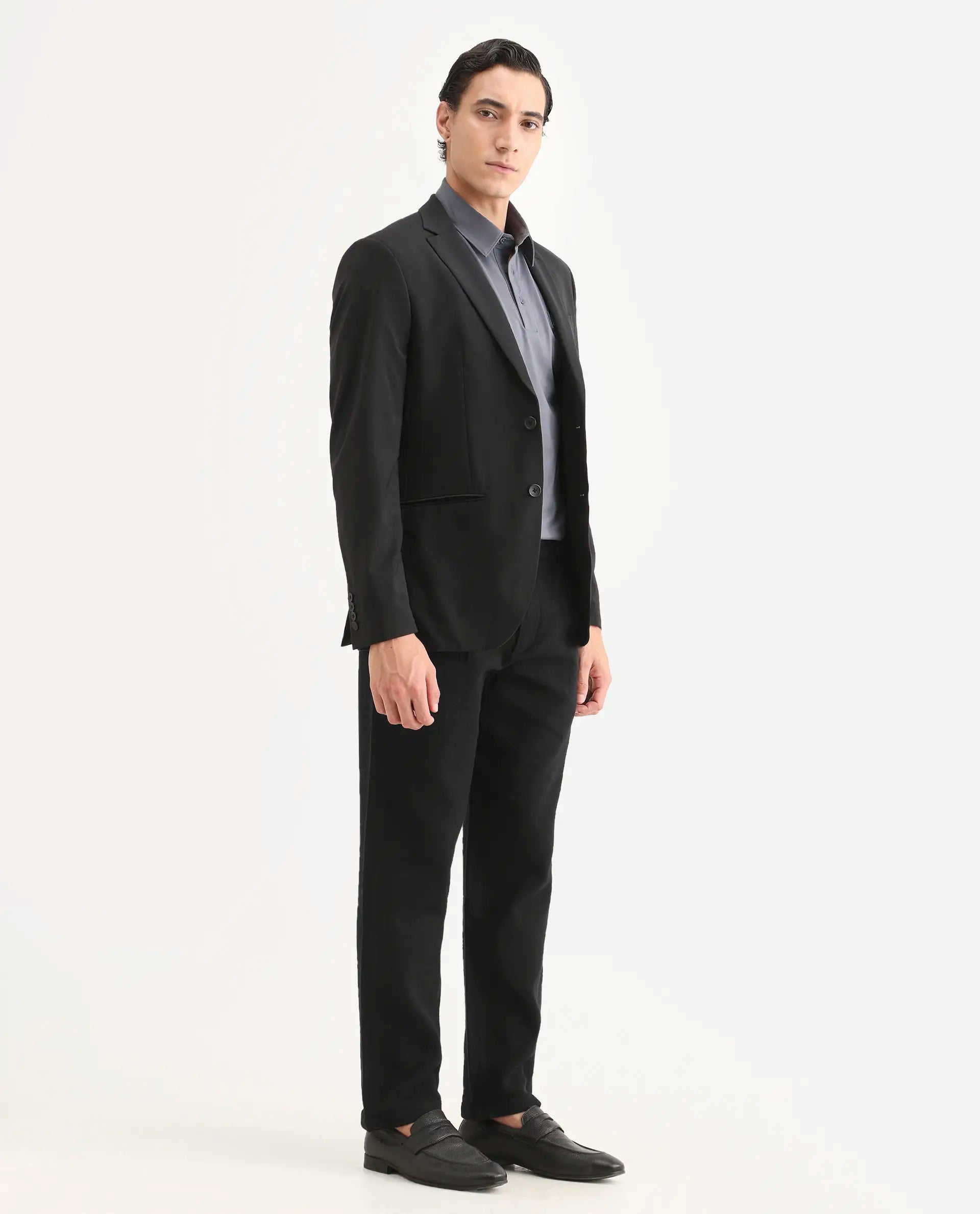 Rare Rabbit Men's Neux Black Cotton Fabric Regular Fit Textured Trouser