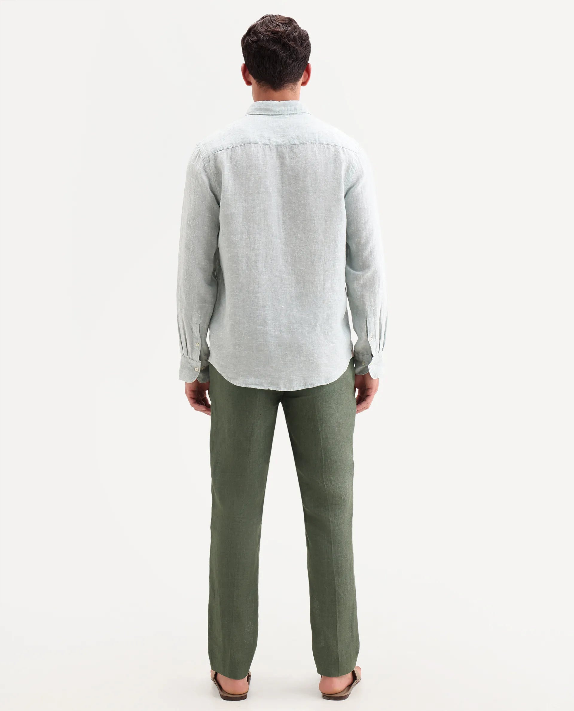 Rare Rabbit Men's Borium-T Dusky Green Linen Fabric Regular Fit Plain Trouser