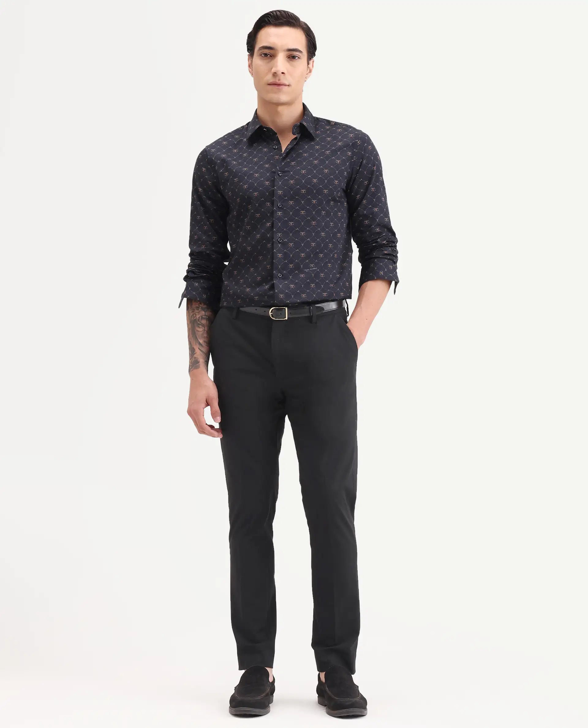 Rare Rabbit Men's Arcade-Ss26 Black Polyester Blend Fabric Regular Fit Plain Trouser