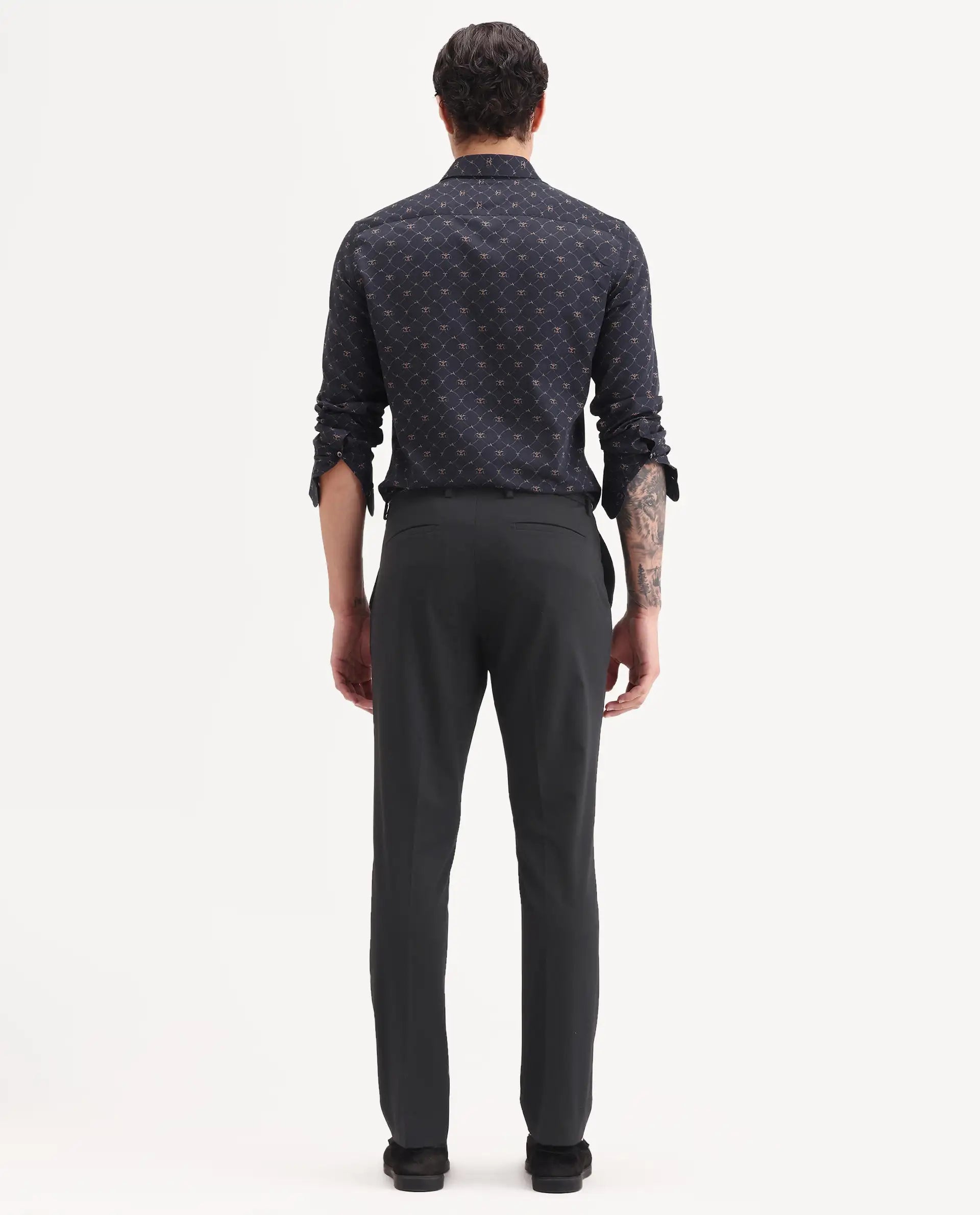 Rare Rabbit Men's Arcade-Ss26 Black Polyester Blend Fabric Regular Fit Plain Trouser