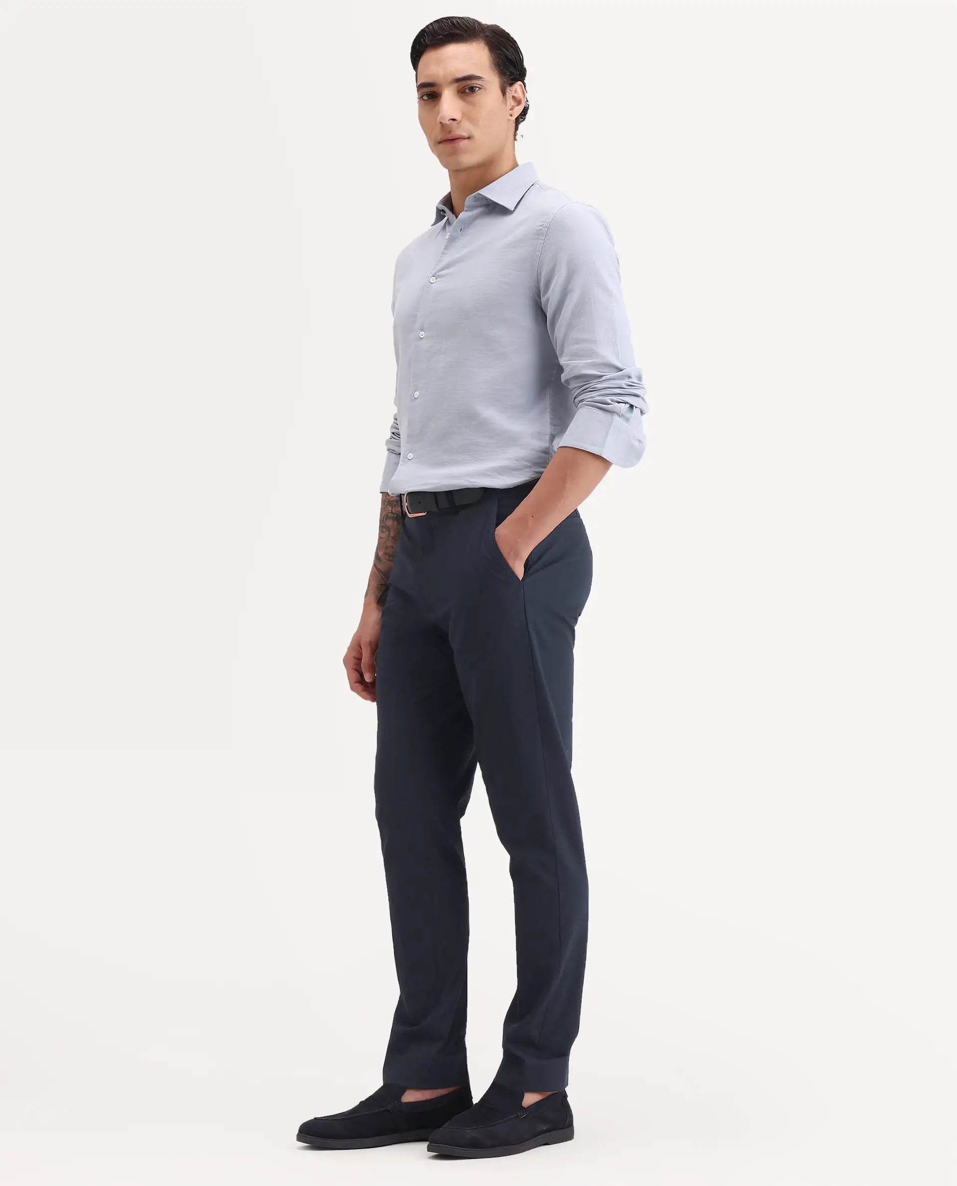 Rare Rabbit Men's Arcade-Ss26 Navy Polyester Blend Fabric Regular Fit Plain Trouser