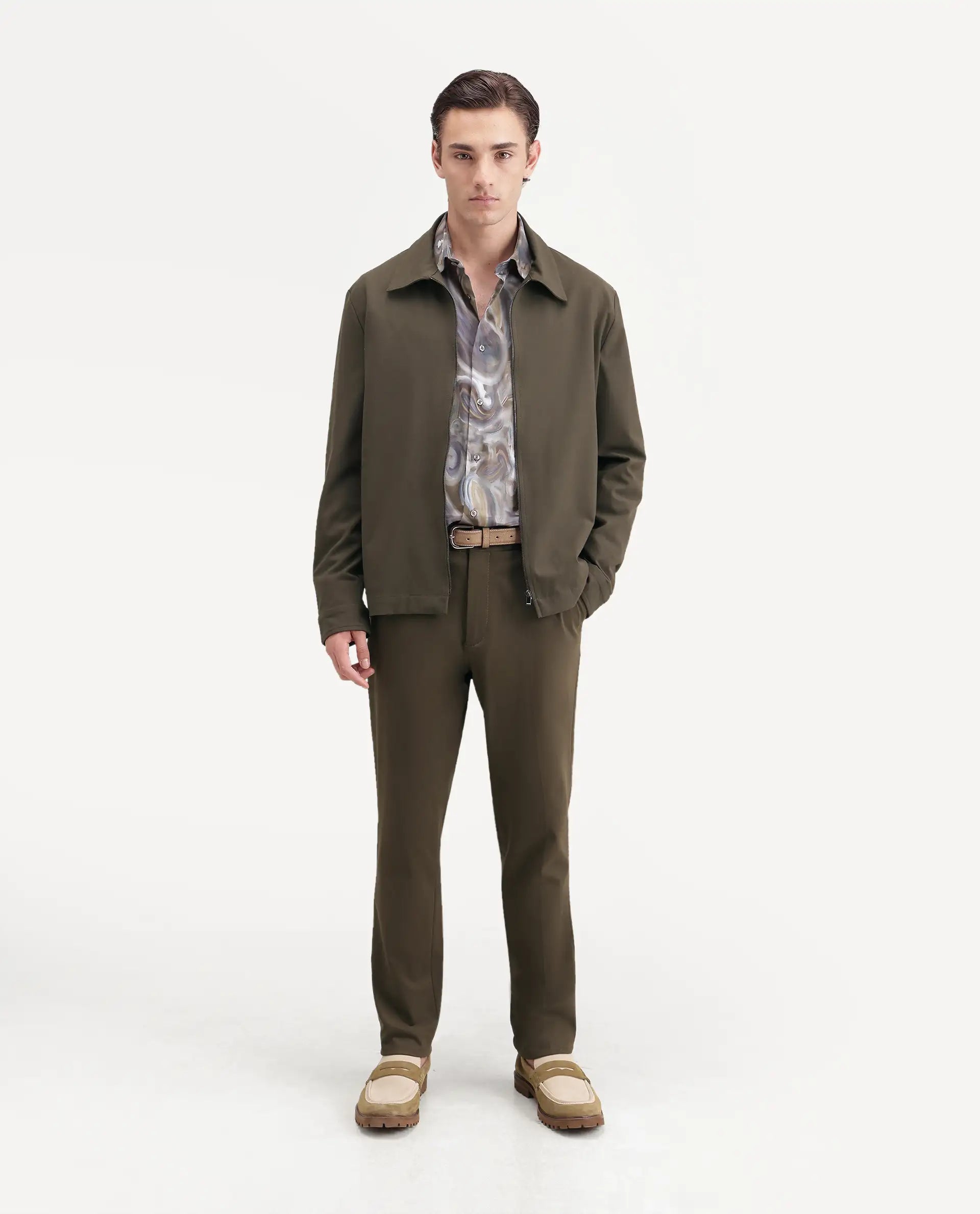 Rare Rabbit Men's Arcade-Ss26 Olive Polyester Blend Fabric Regular Fit Plain Trouser