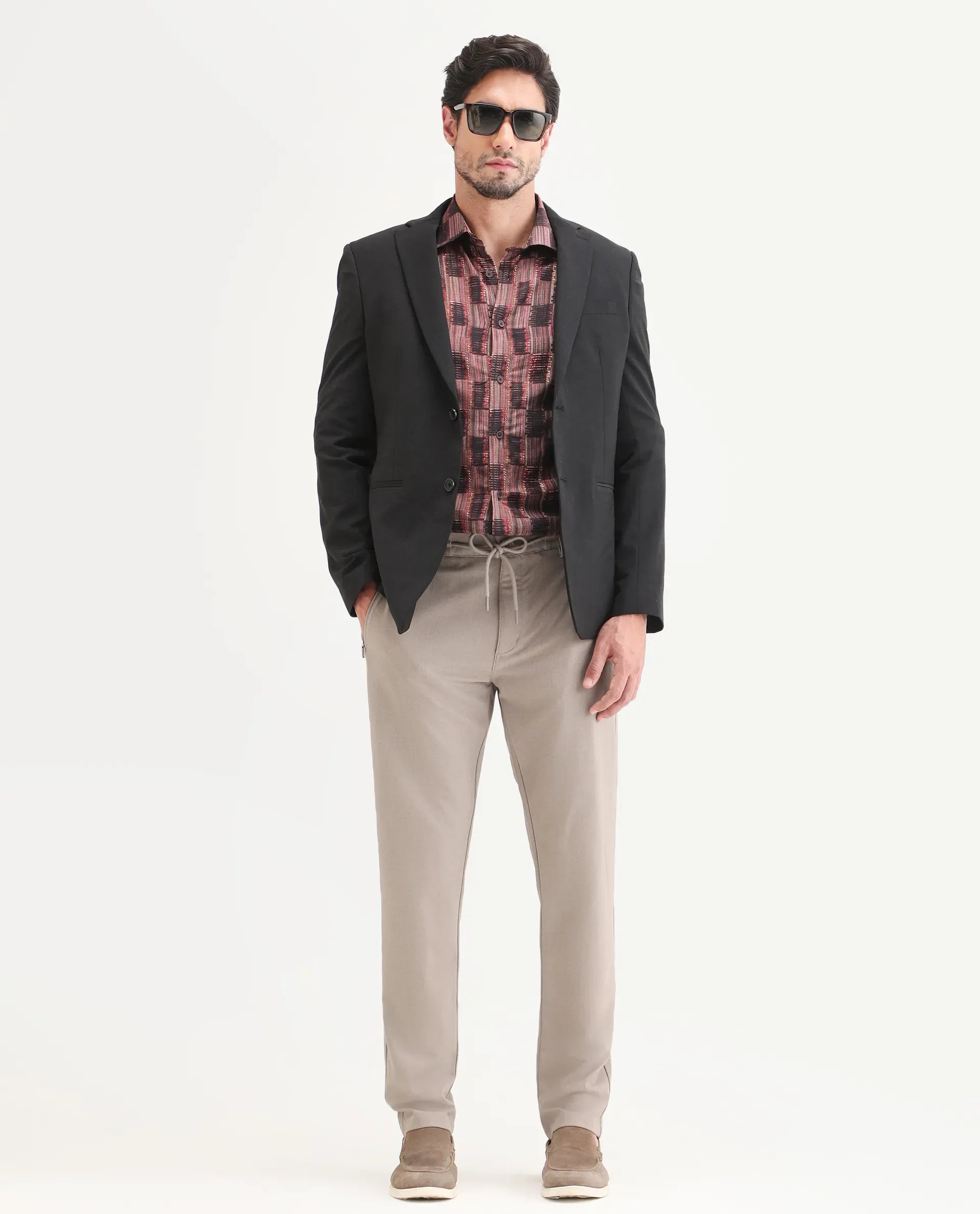 Rare Rabbit Men's Move-Ss26 Light Beige Polyester Blend Fabric Regular Fit Plain Trouser